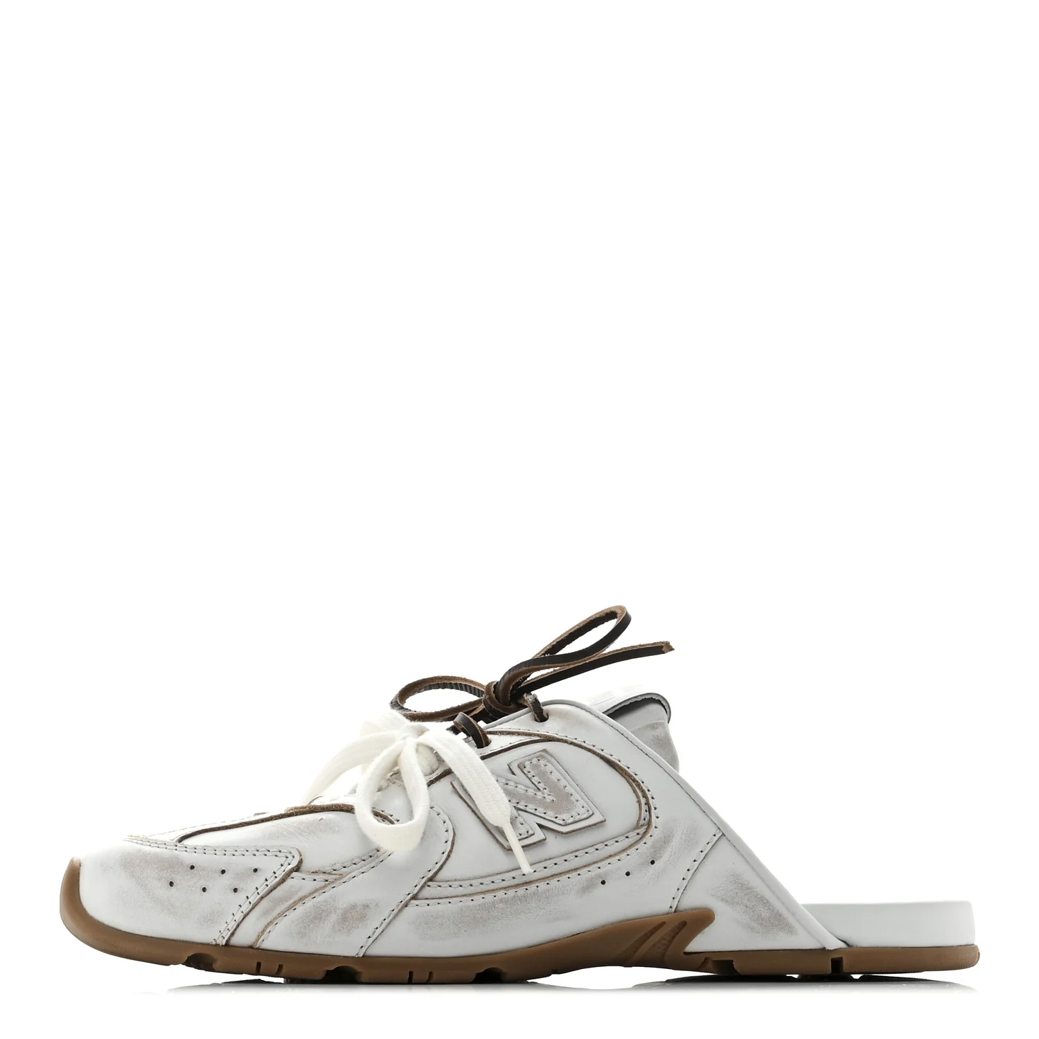 X NEW BALANCE Bleached Calfskin 530 SL Slip-On Sneakers Mules 39 White