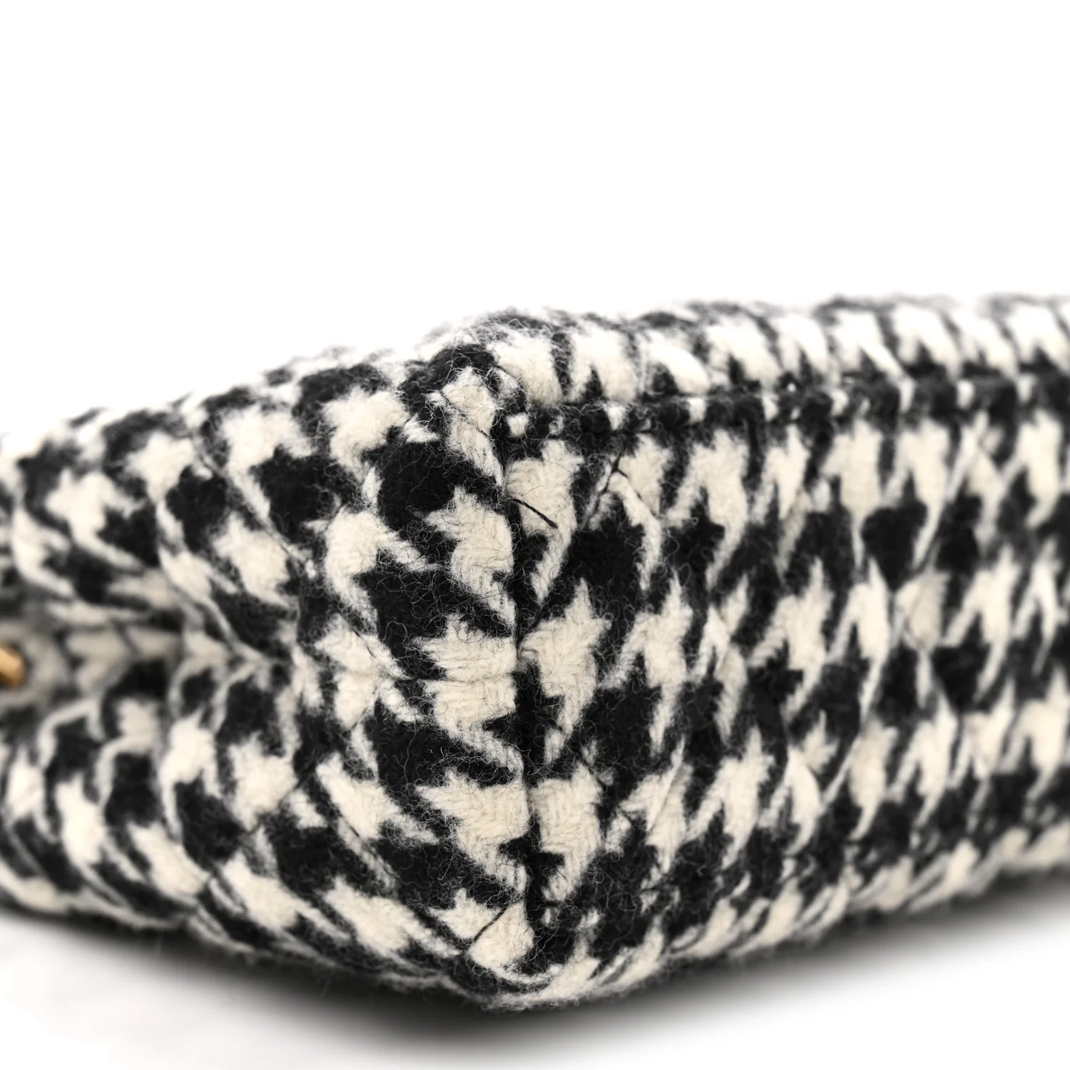 Tweed Houndstooth Quilted Nano Kelly Shopper Black White