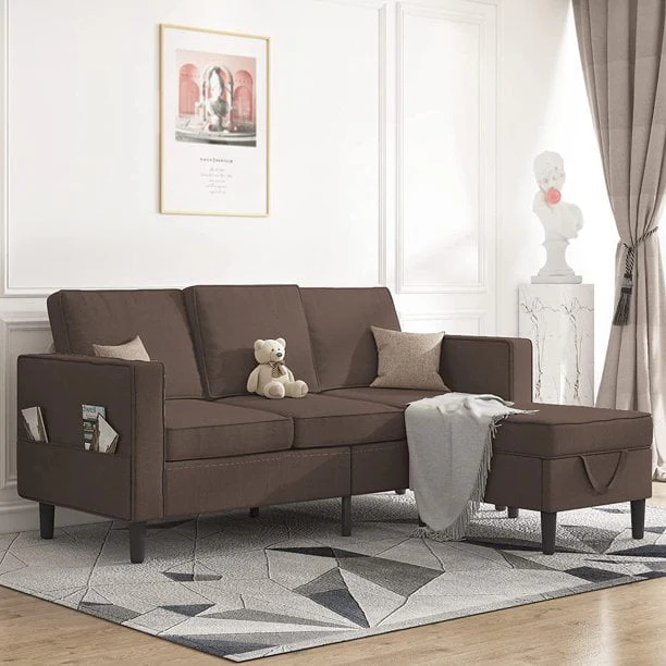 Convertible Sectional Sofa Couch, L Shaped Couch with Storage Ottoman, Couches for Living Room, Living Room Furniture Suitable for Small Space Apartment/Upstairs Loft/Living Room (Dark Gray)(Beige) Image 6