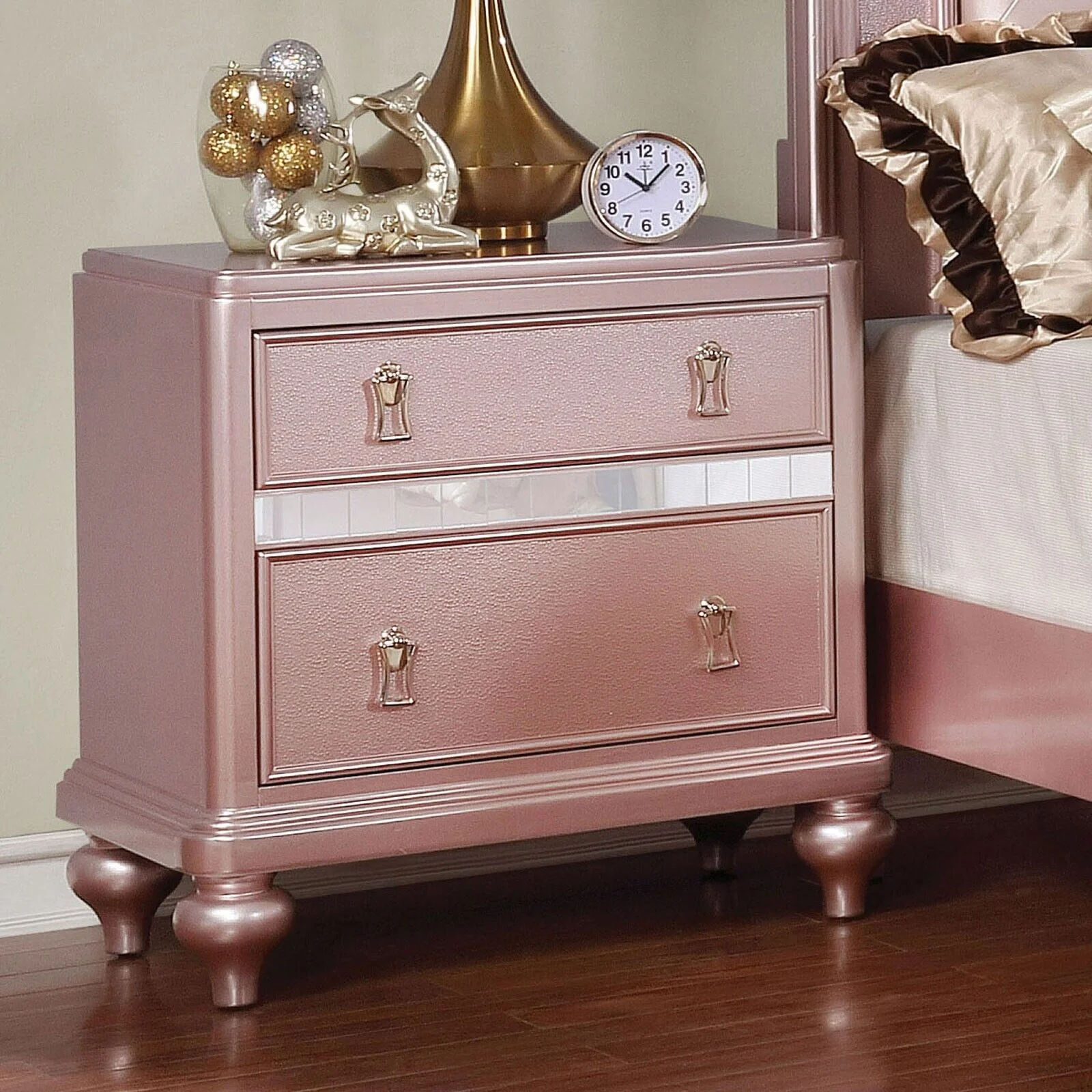 Contemporary Rose Gold Twin Size Bed 6pc Set Dresser Mirror Nightstand Chest Padded HB Tufted Bedroom Furniture Solid wood - Image 3