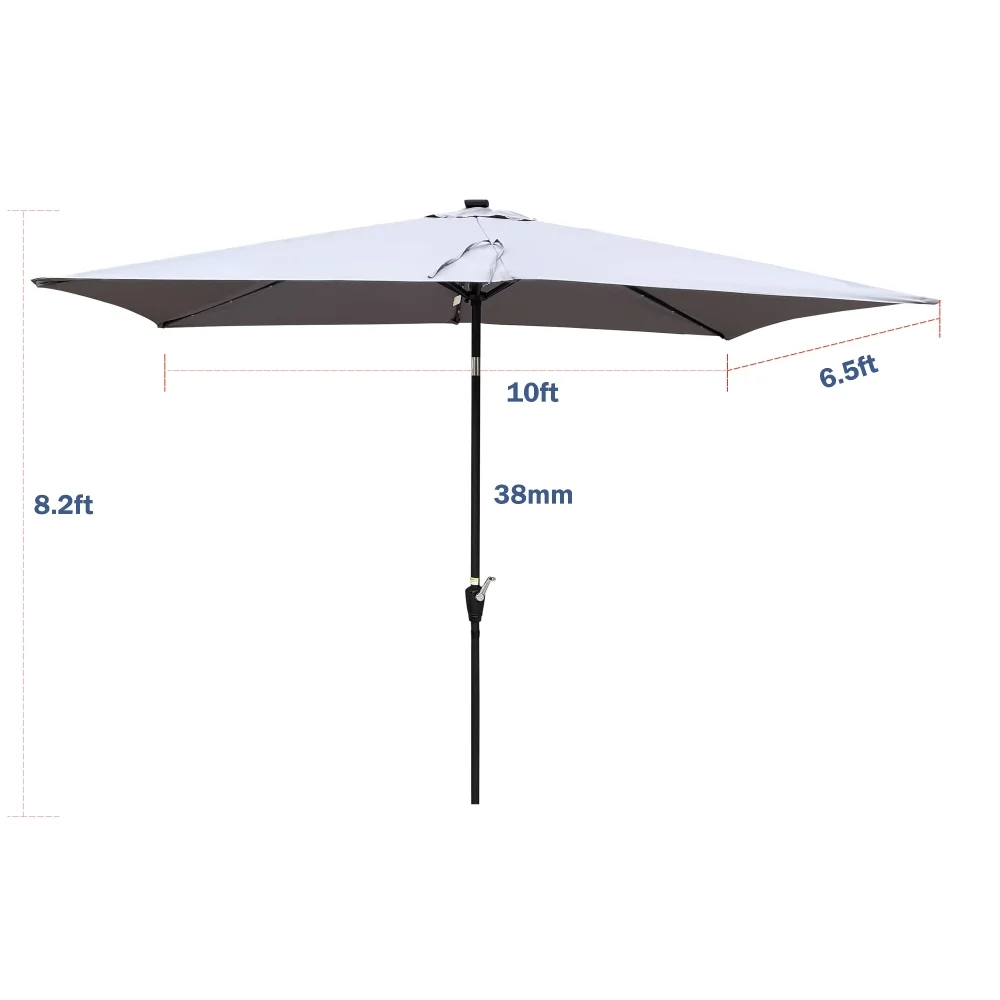 10 x 6.5t Patio Umbrella,Rectangular Picnic Table Umbrella,6-8 Chairs Tilt Umbrella with 26 LED Lights,Waterproof Umbrella Sunshade with Crank and Push Button Tilt for Garden Backyard Pool,Mushroom