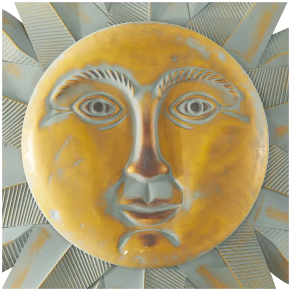 Gold Metal Indoor Outdoor Distressed Sun Wall Decor