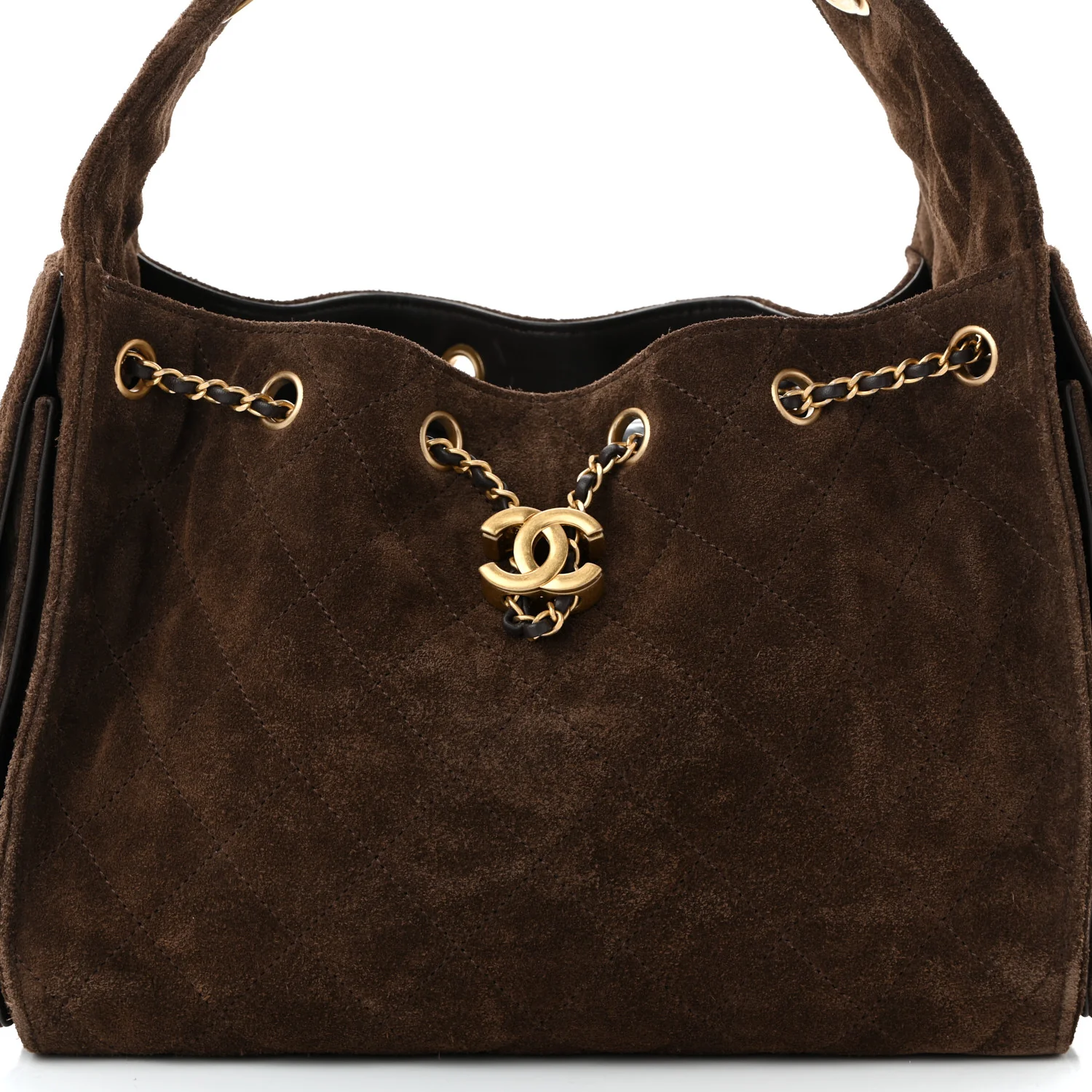 Suede Quilted Small Chanel 25 Handbag Dark Brown