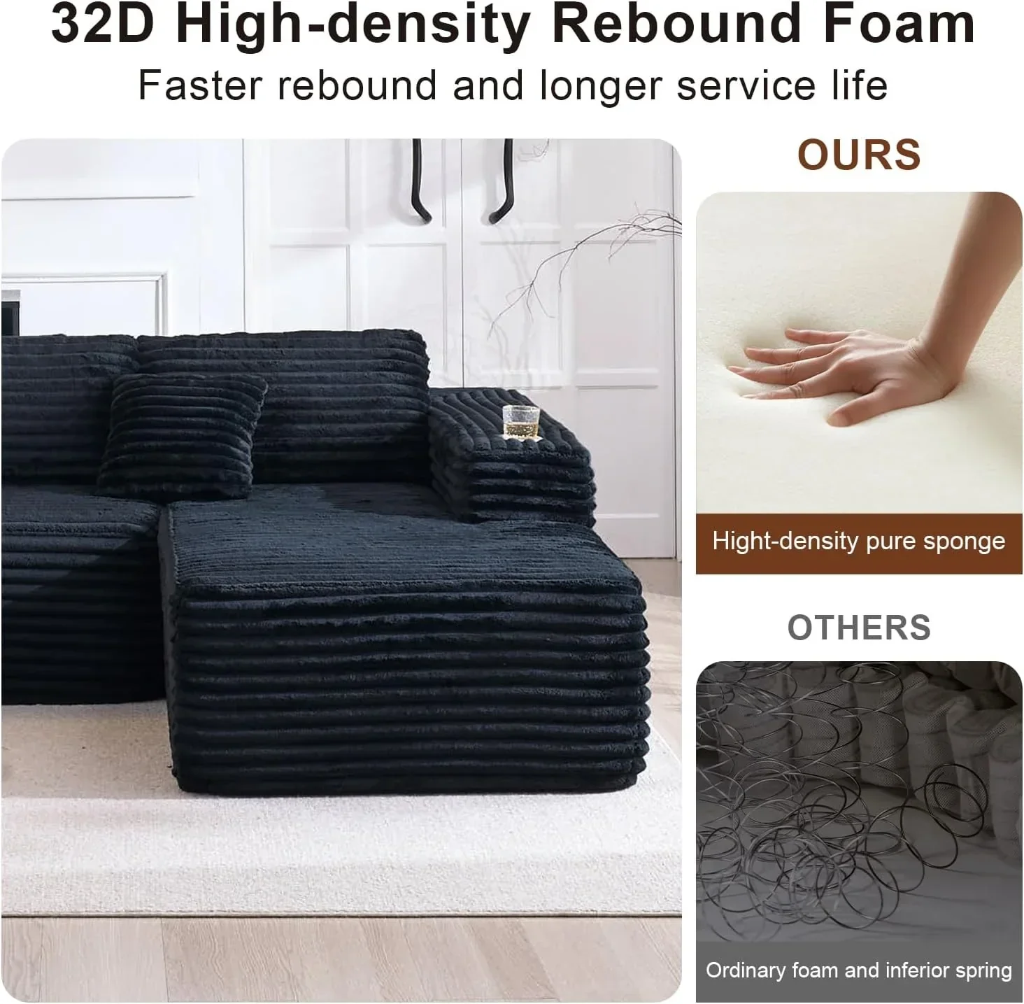 Canapé d'angle Cloud avec fauteuil inclinable en L et porte-gobelet intégré