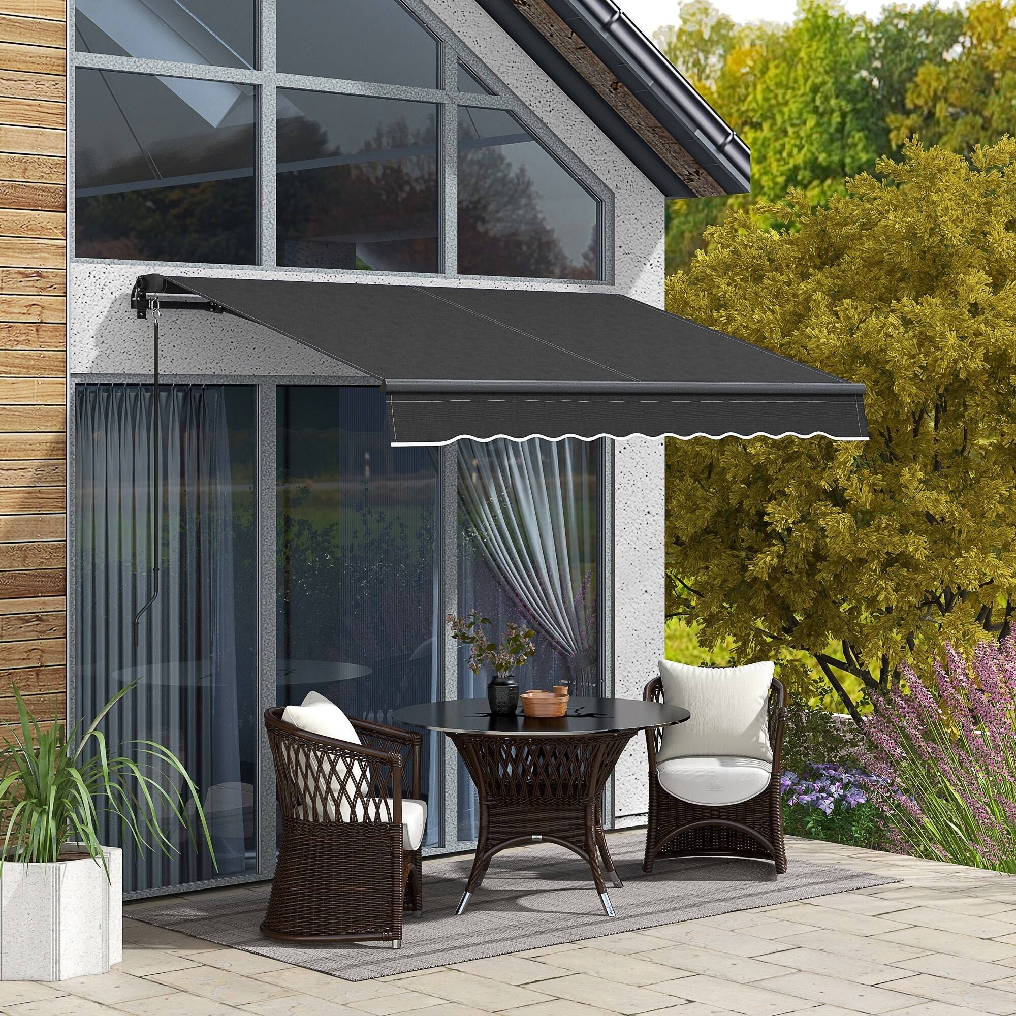 Outsunny 8' x 6.5' Retractable Awning Sunshade Shelter with Manual Crank Handle, Dark Gray
