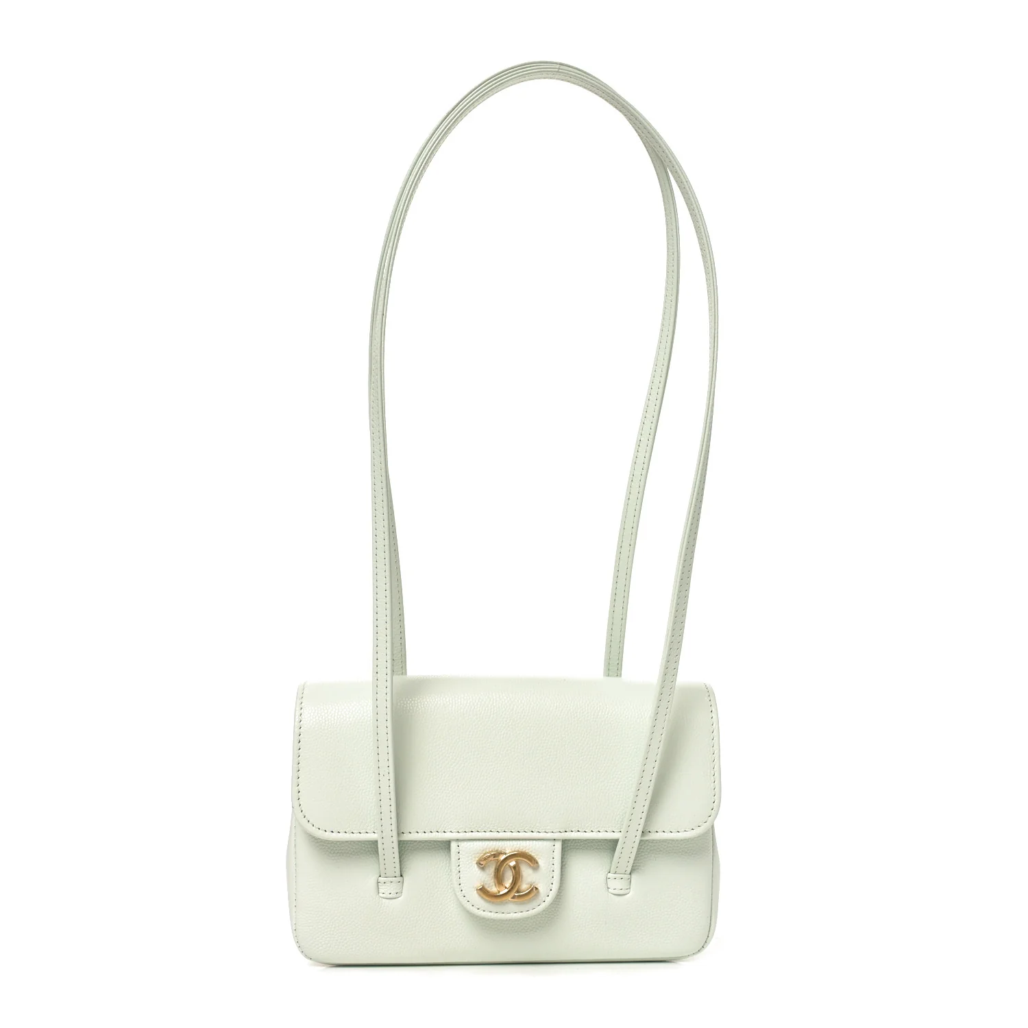 Shiny Caviar Mini Preppy Coco Shoulder Bag Light Blue