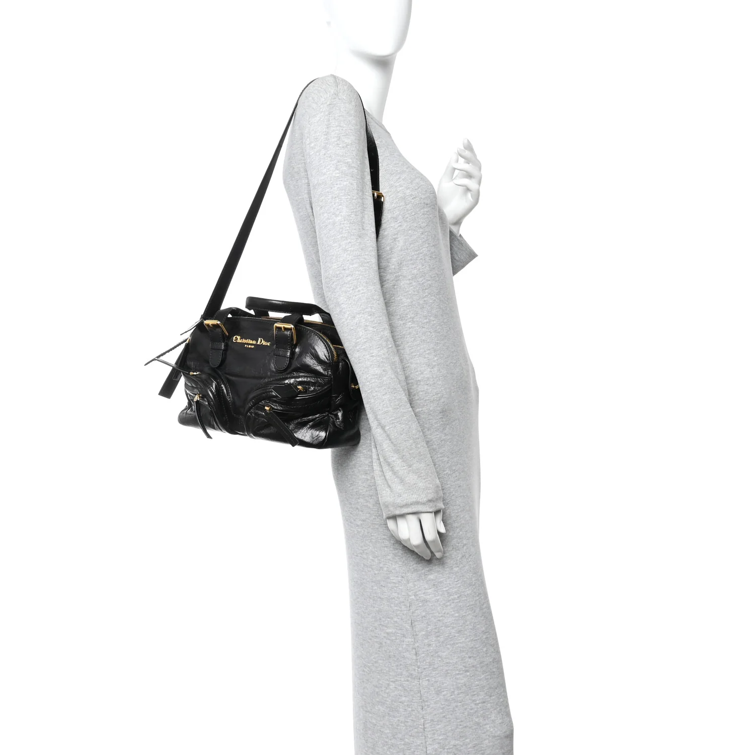 Crinkled Calfskin Small Grand Tour Bowling Bag Black