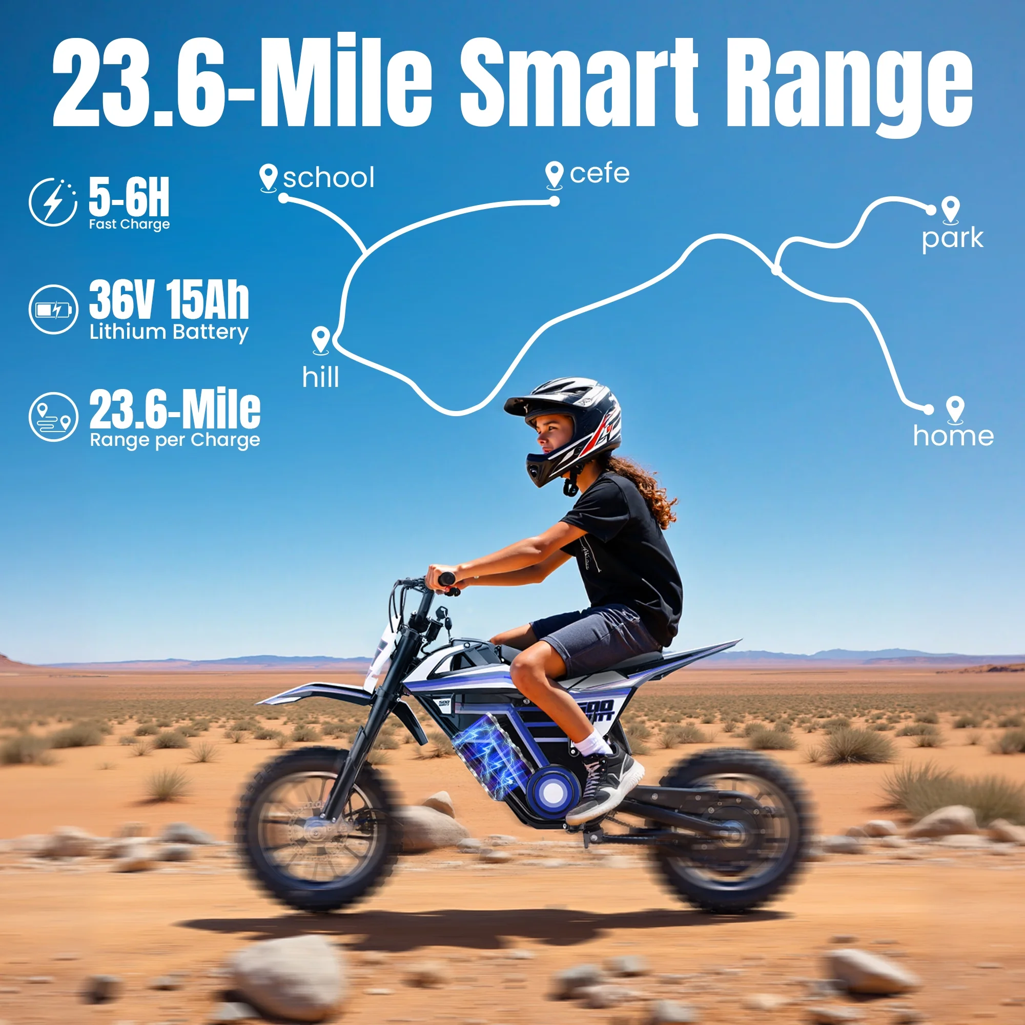 Electric Dirt Bike for Teens Adults, 500W Electric-Motorcycle Mountain Off-Road EBike(BLUE) - Image 8