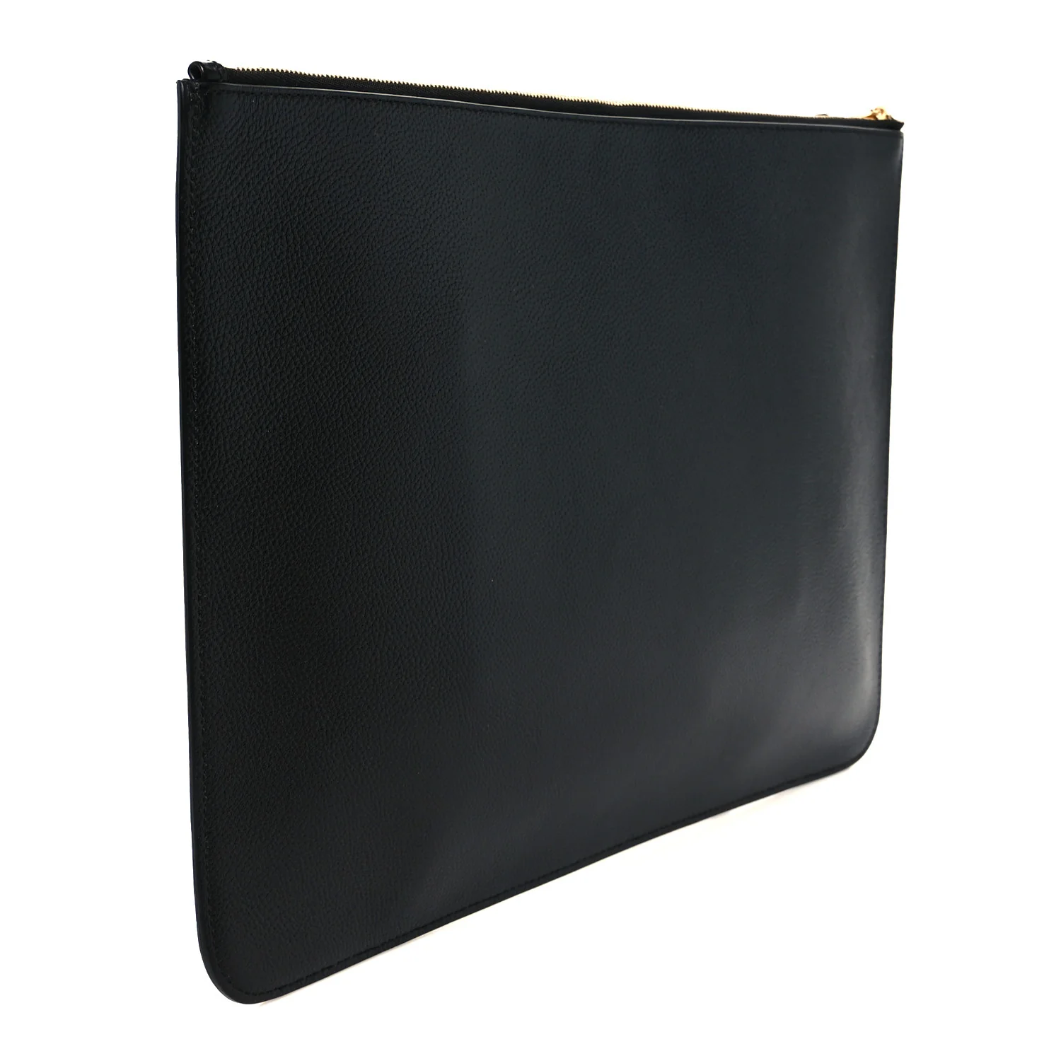Calfskin Logo Large Cash Pouch With Handle Black White