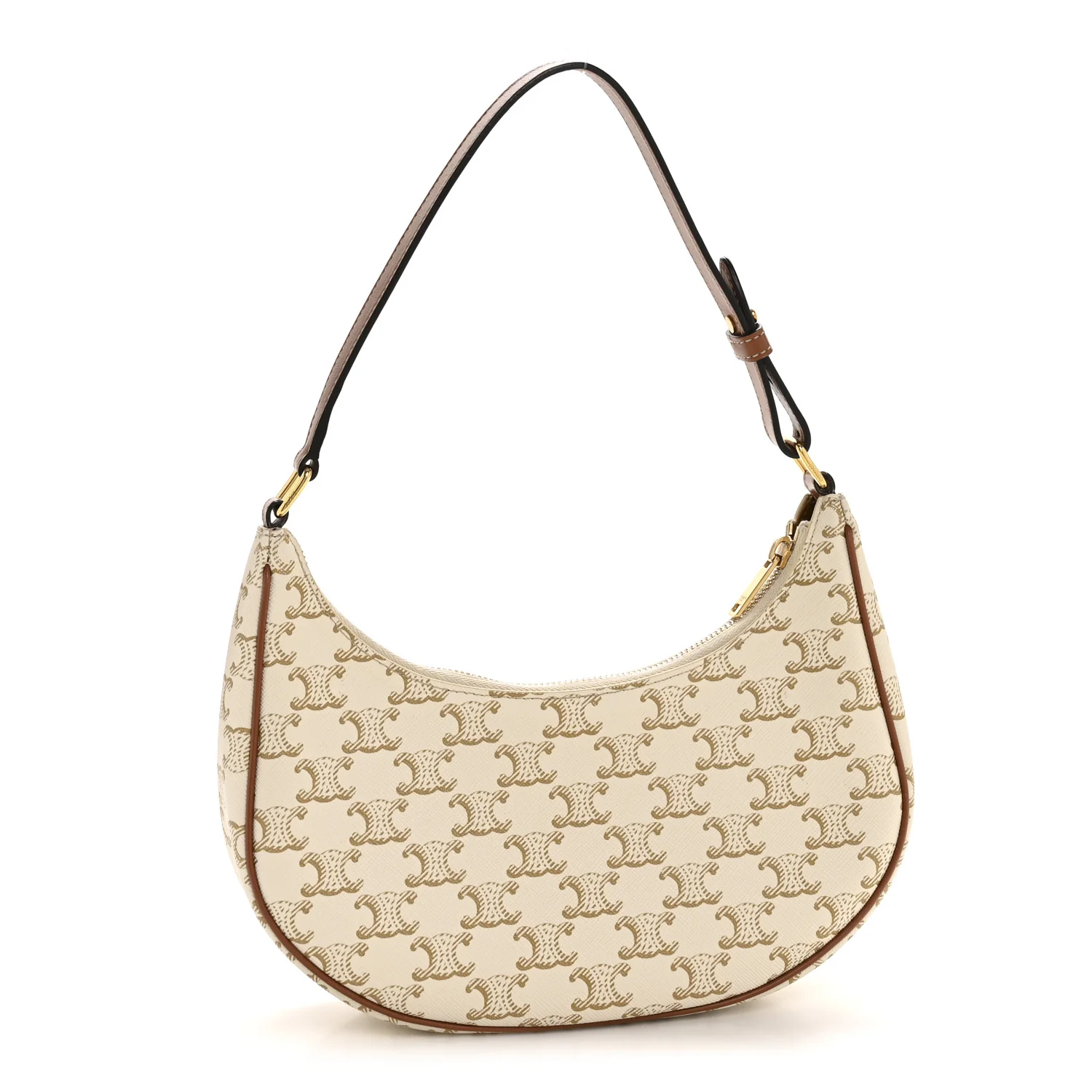 Canvas Calfskin Ava Triomphe Shoulder Bag White