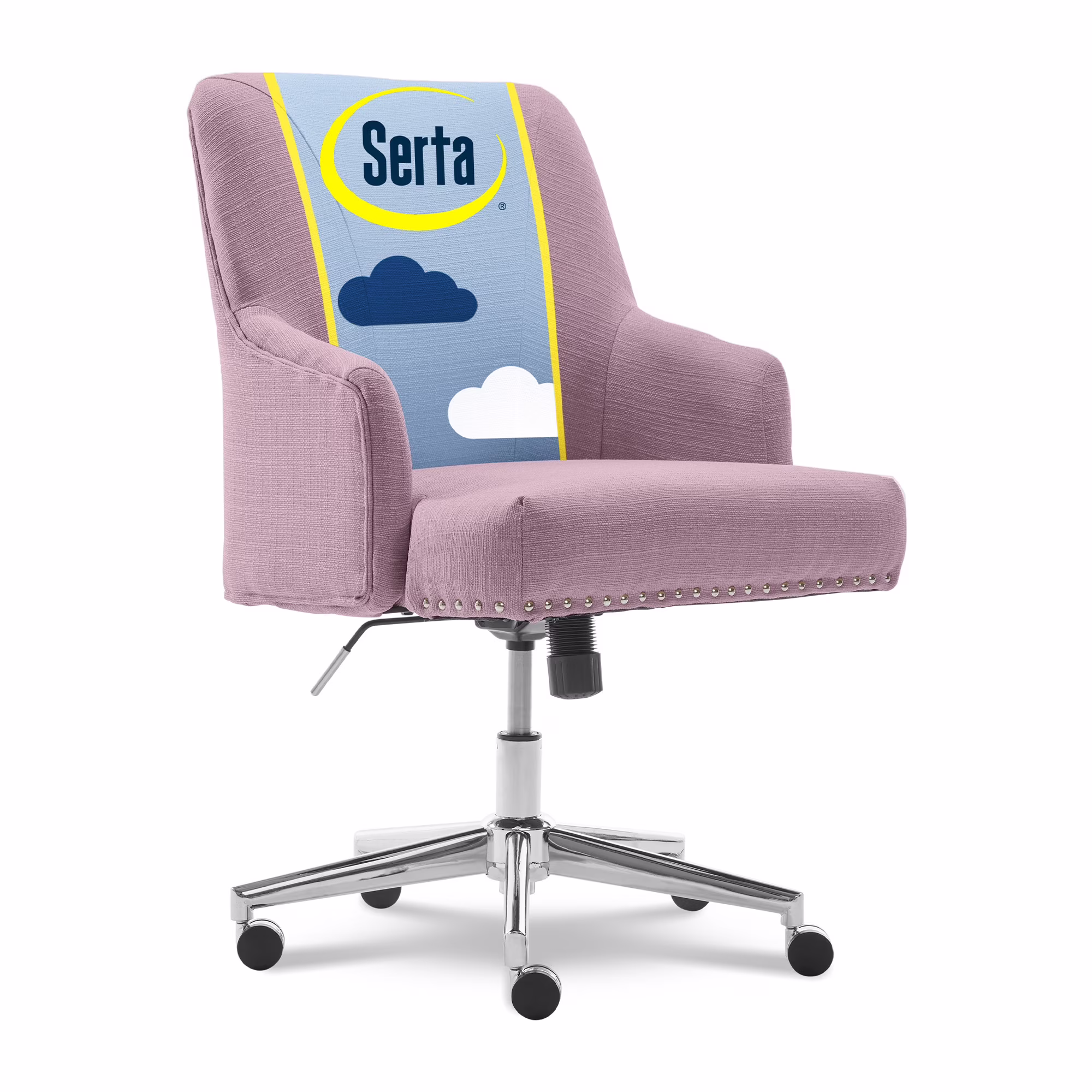 Leighton Home Office Desk Chair Chrome Nailheads Twill Fabric Lilac Purple(Lilac Fabric)