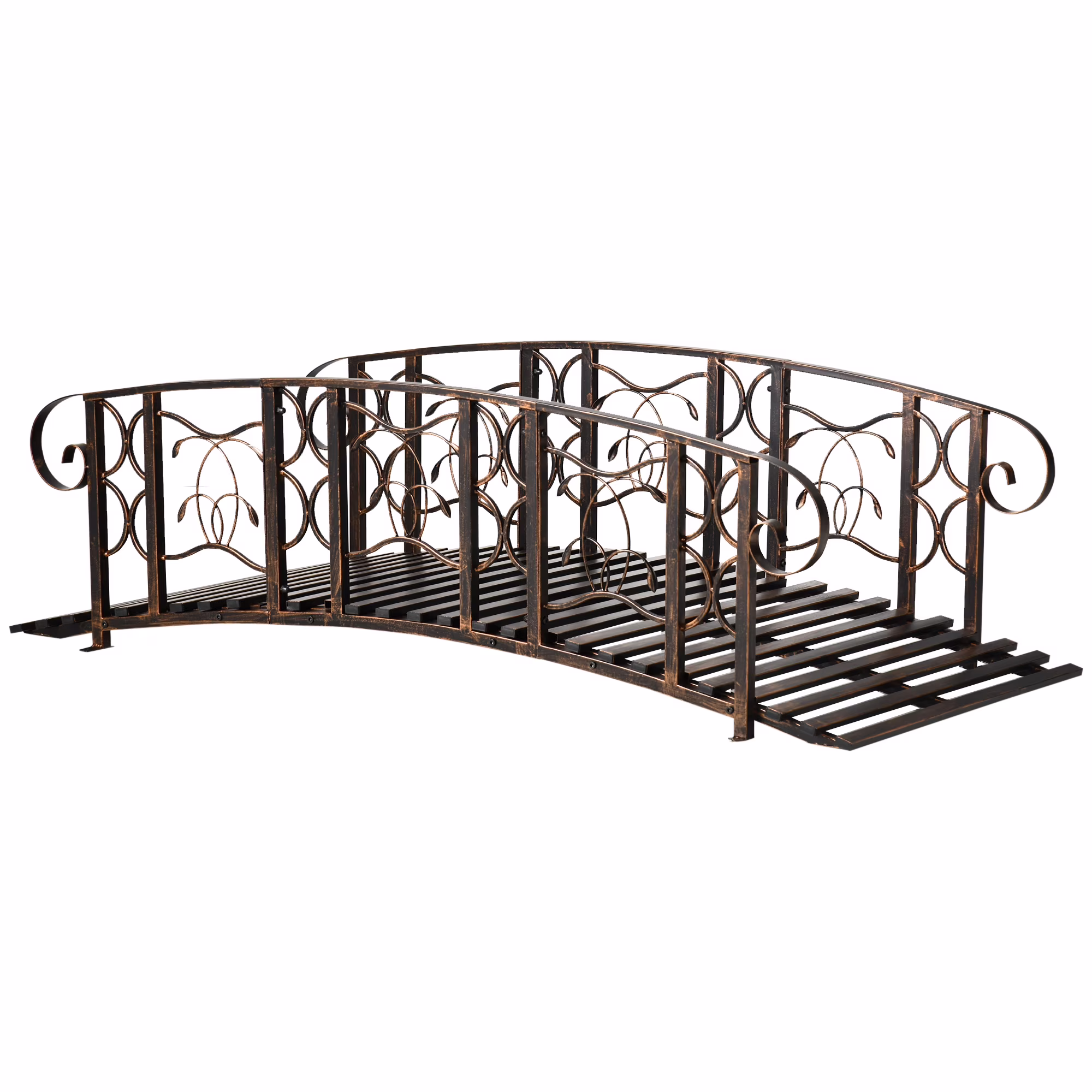 Outsunny 6' Metal Arch Backyard Garden Bridge with 660 lbs. Weight Capacity, Safety Siderails, Vine Motifs, Easy Assembly for Backyard Creek, Stream, Pond, Brown,