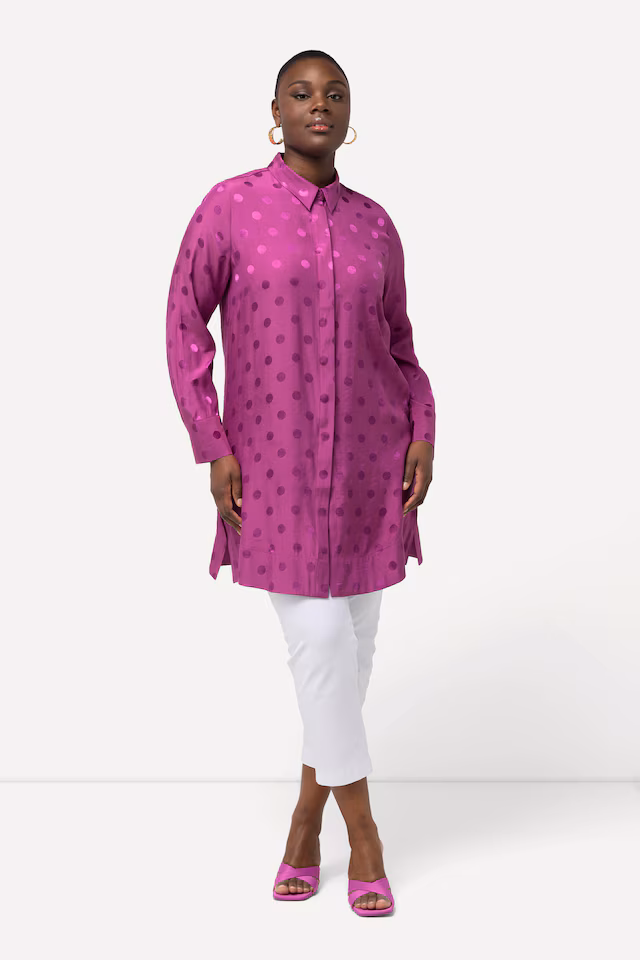 Textured Polka Dot Long Sleeve Tunic Blouse