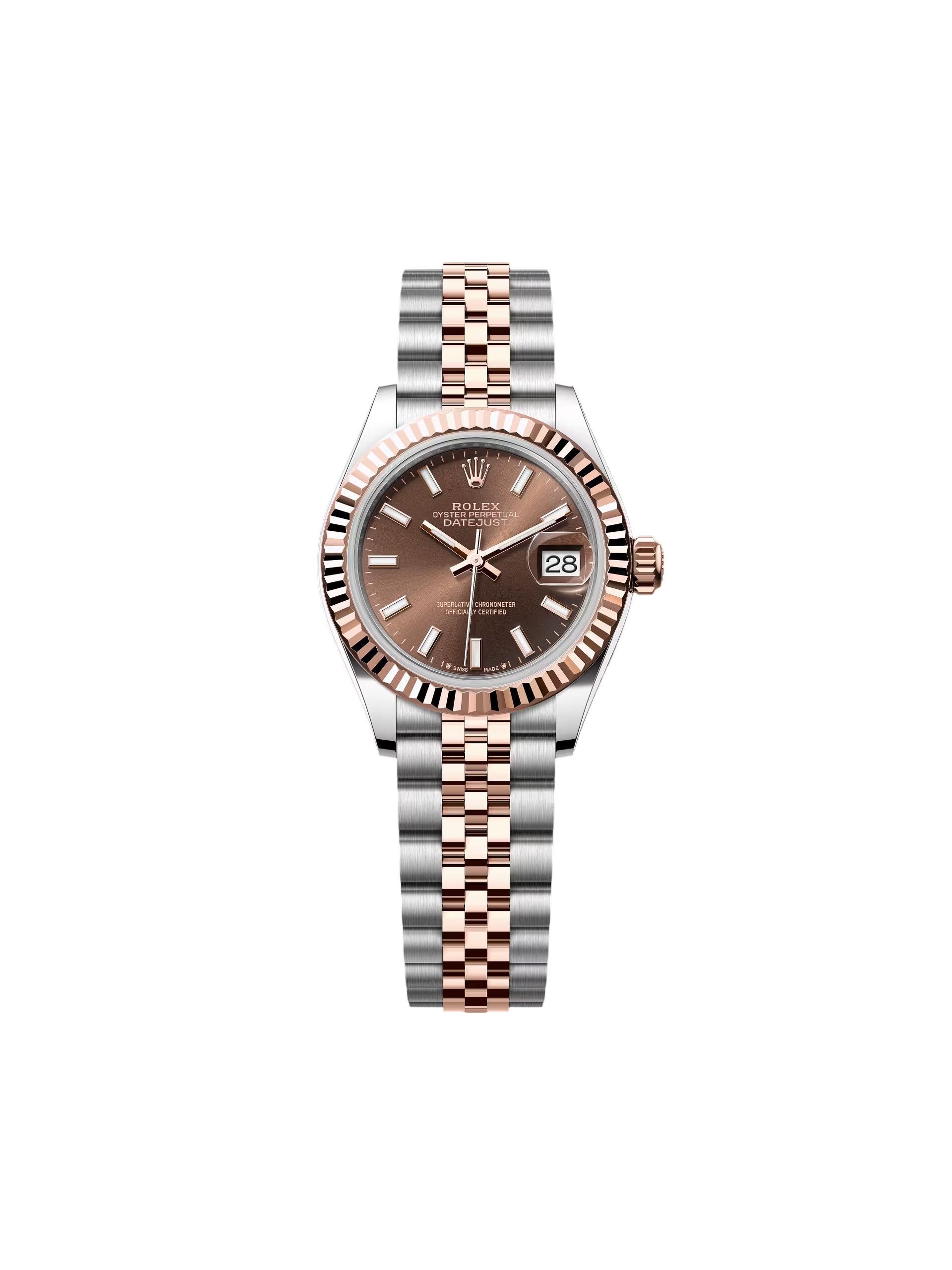 【Super Clone】RLX Lady-Datejust 28mm 279171 Chocolate Index Oyster Stainless Steel and Rose Gold