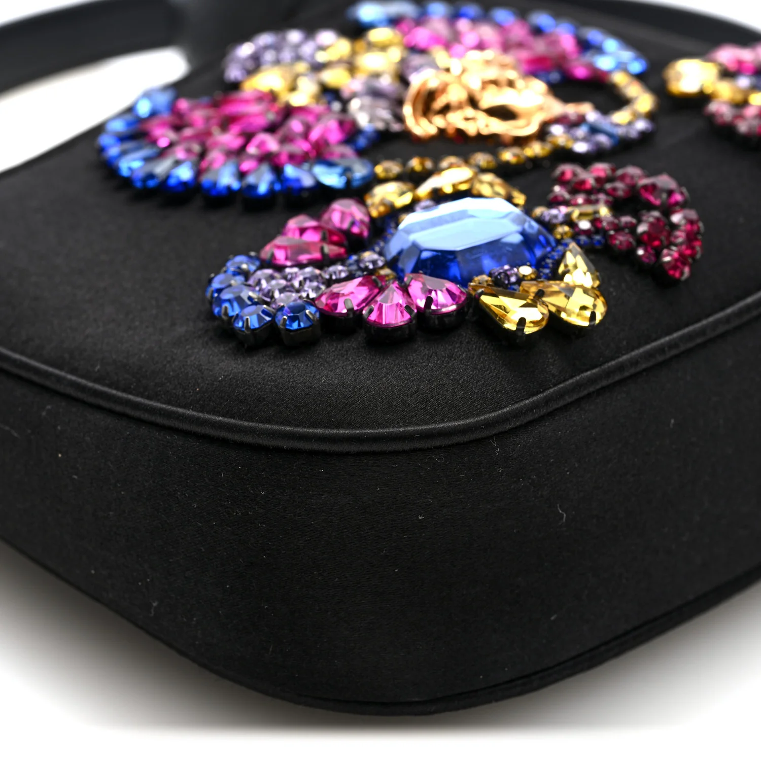 Satin Crystal Embellished La Medusa Mini Hobo Bag Black Multicolor