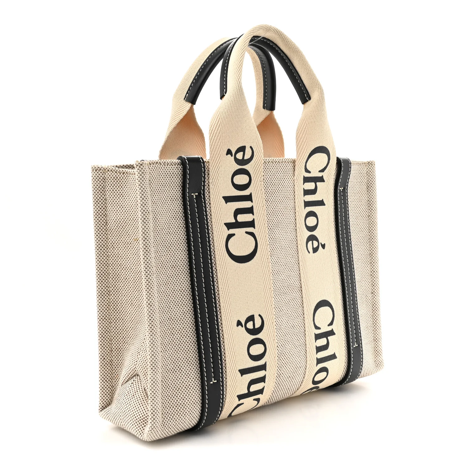Cotton Calfskin Small Woody Ribbon Tote White Blue