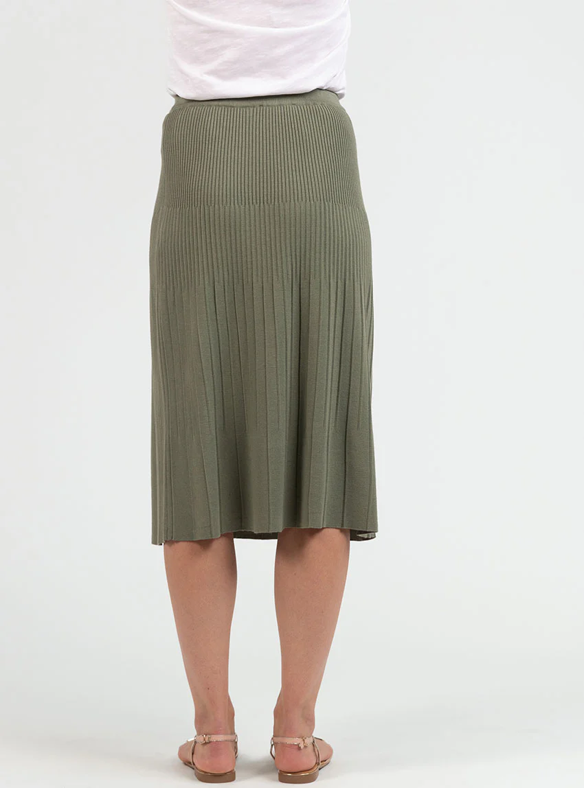 Jupe plissée femme fluide en viscose vert kaki