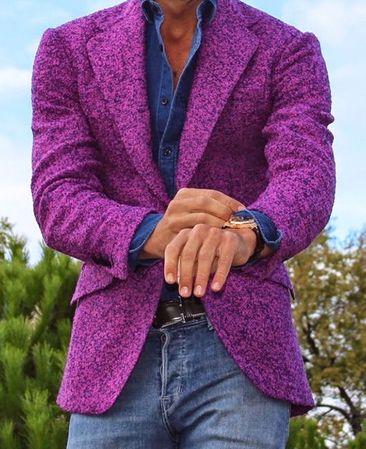 Blazer décontracté rose-violet à col à revers et un bouton.