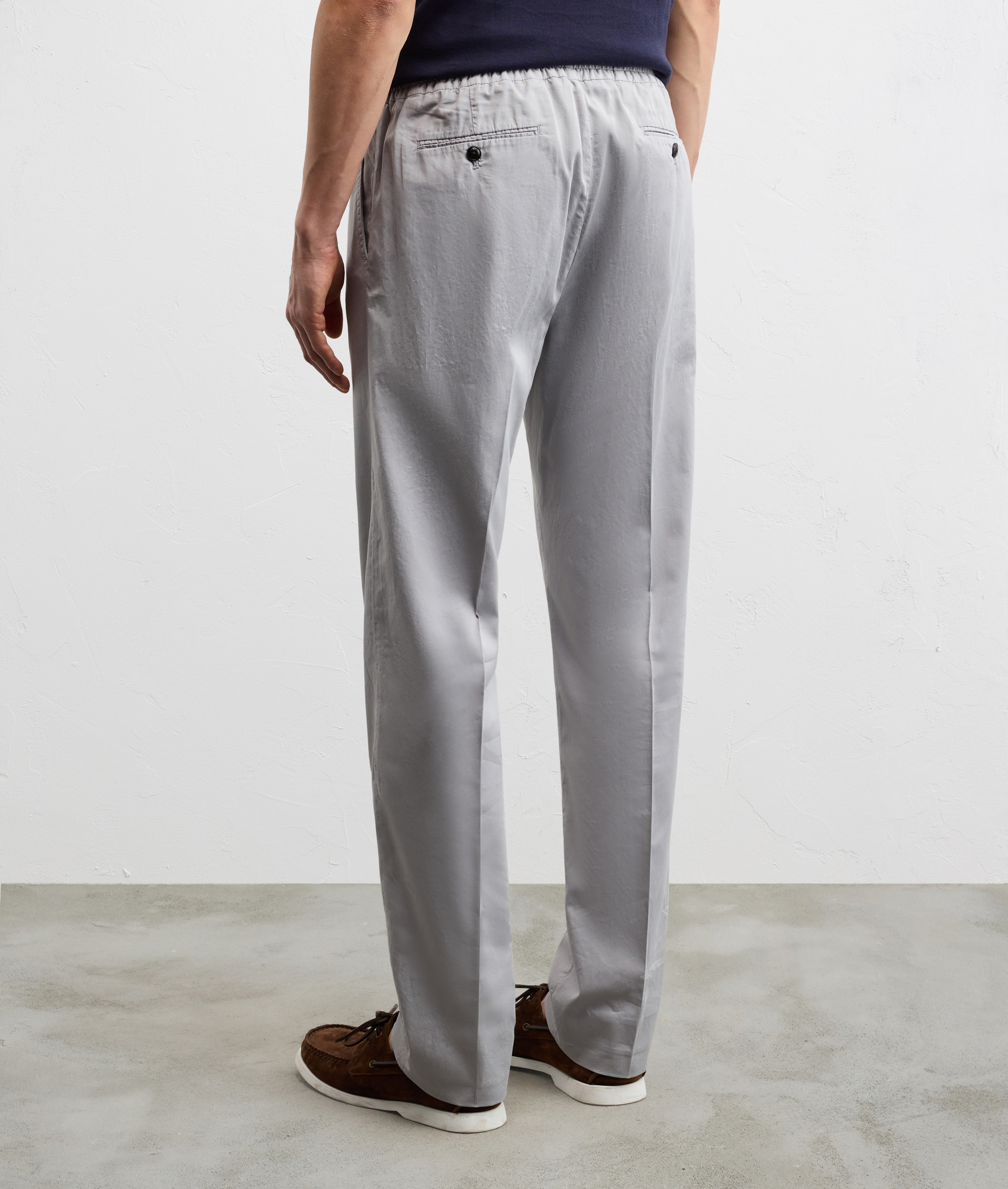 LIGHT GREY SOFT TOUCH COTTON POPLIN DRAWSTRING TROUSERS