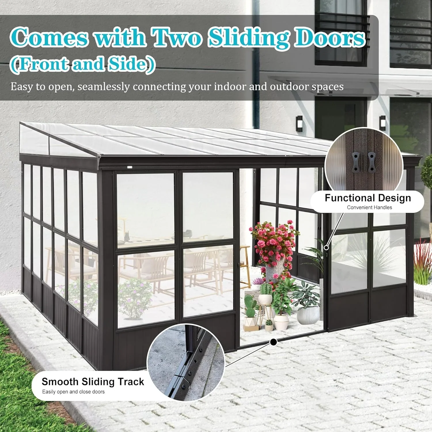 Domi Outdoor Living 10' x 12' Hardtop Lean-to Gazebo, Wall-Mounted with Galvanized Steel Roof Wall Pergola with Aluminum Frame, Curtains and Netting, for Patio, Deck, Garden, Backyard