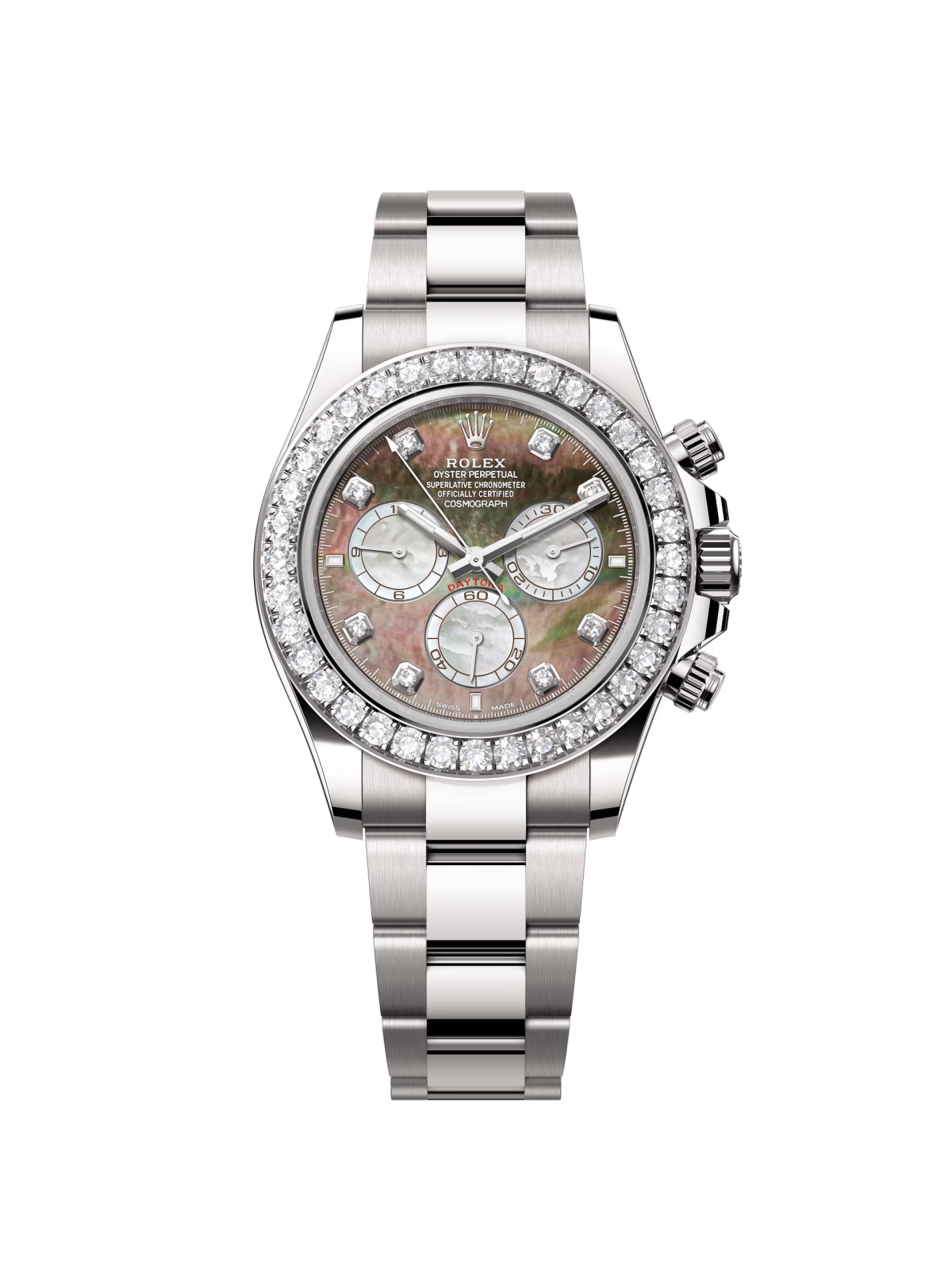 [Super Clone]Rolex Cosmograph Daytona 40mm White Gold Mother of Pearl Dial Diamond Bezel - 126579RBR