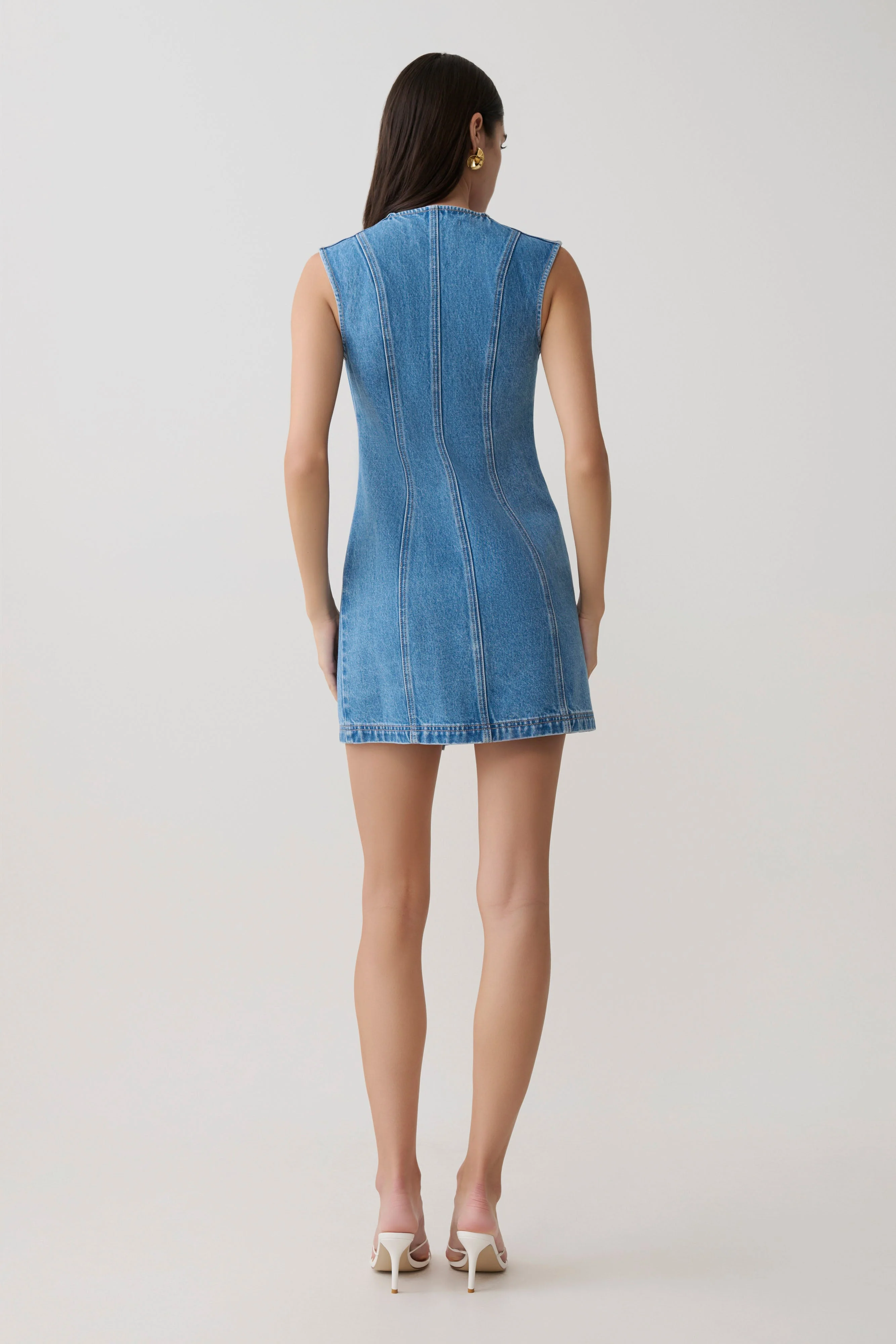Penn Button Front Denim Mini Dress - Summer Blue