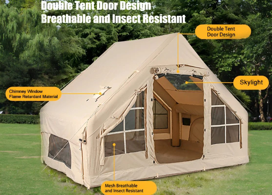 Inflatable Camping Tents With Hand Pump, Air Glamping Tents, Easy SetupWaterproofand Windproof Blow Up Tent, 4 Seasons Oxford Cabin Tent With esh ChimneyWindow. - Image 5
