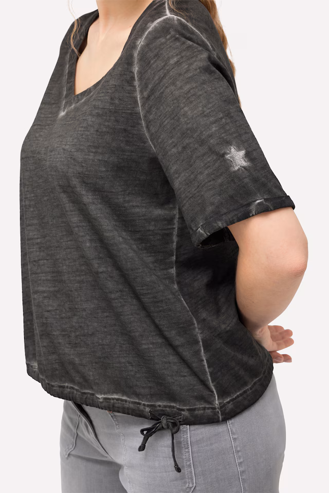 Cold Dyed Sweetheart Neckline Short Sleeve Tee