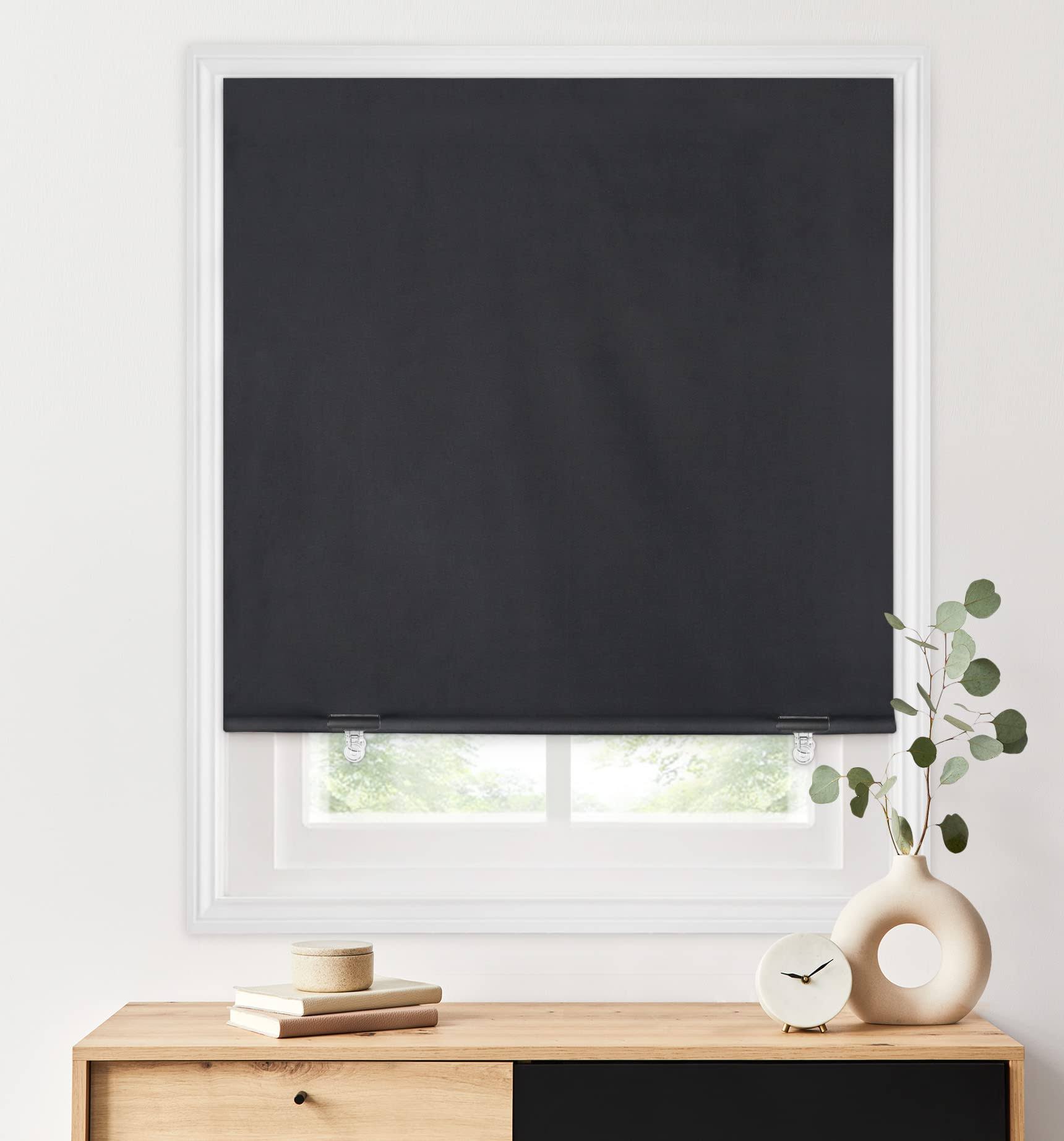 LazBlinds 100% Blackout Roller Shades, No Tools No Drill Cordless Blinds for Windows, Thermal Insulated UV Protection Privacy Window Shades for