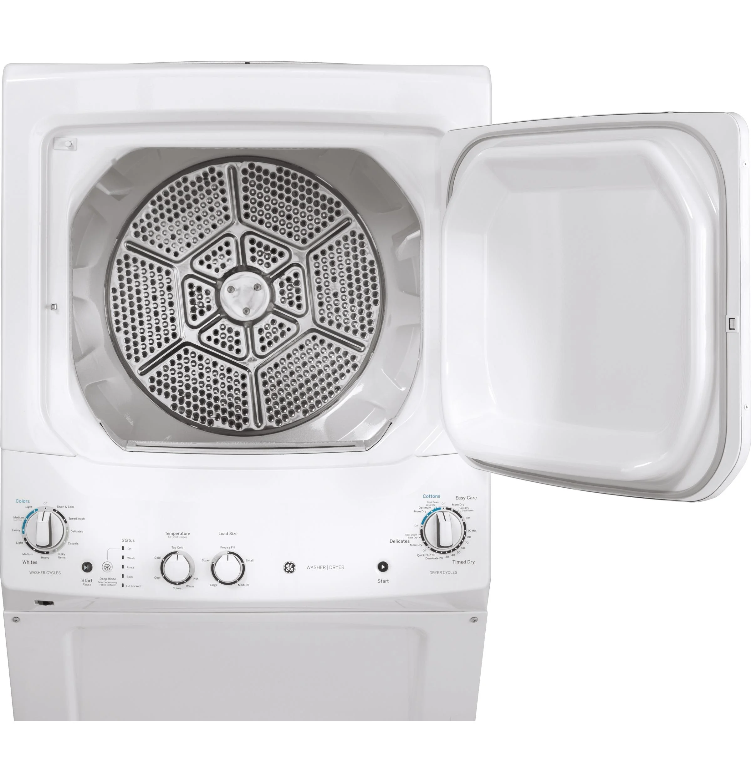 GE Unitized Spacemaker 3.8 DOE Cu. Ft. Stainless Steel Washer and 5.9 Cu. Ft. Gas Dryer