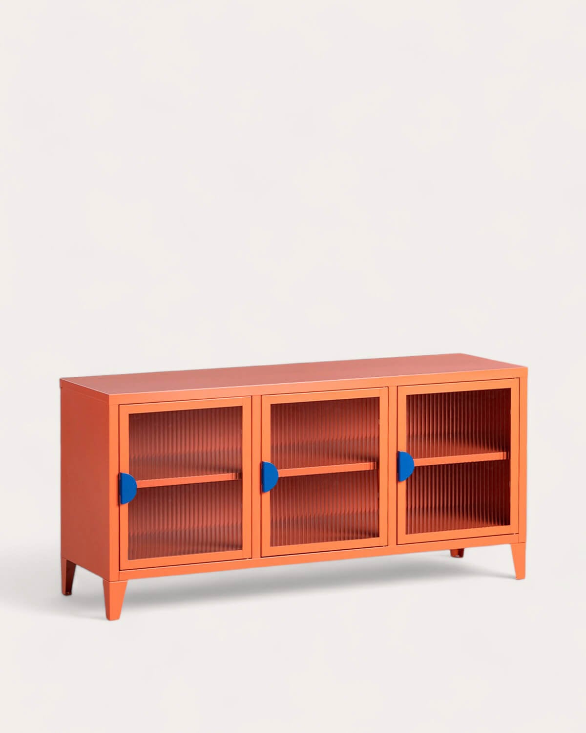Soan - Mueble de TV 3 Puertas de Acero Laminado y Vidrio Soan