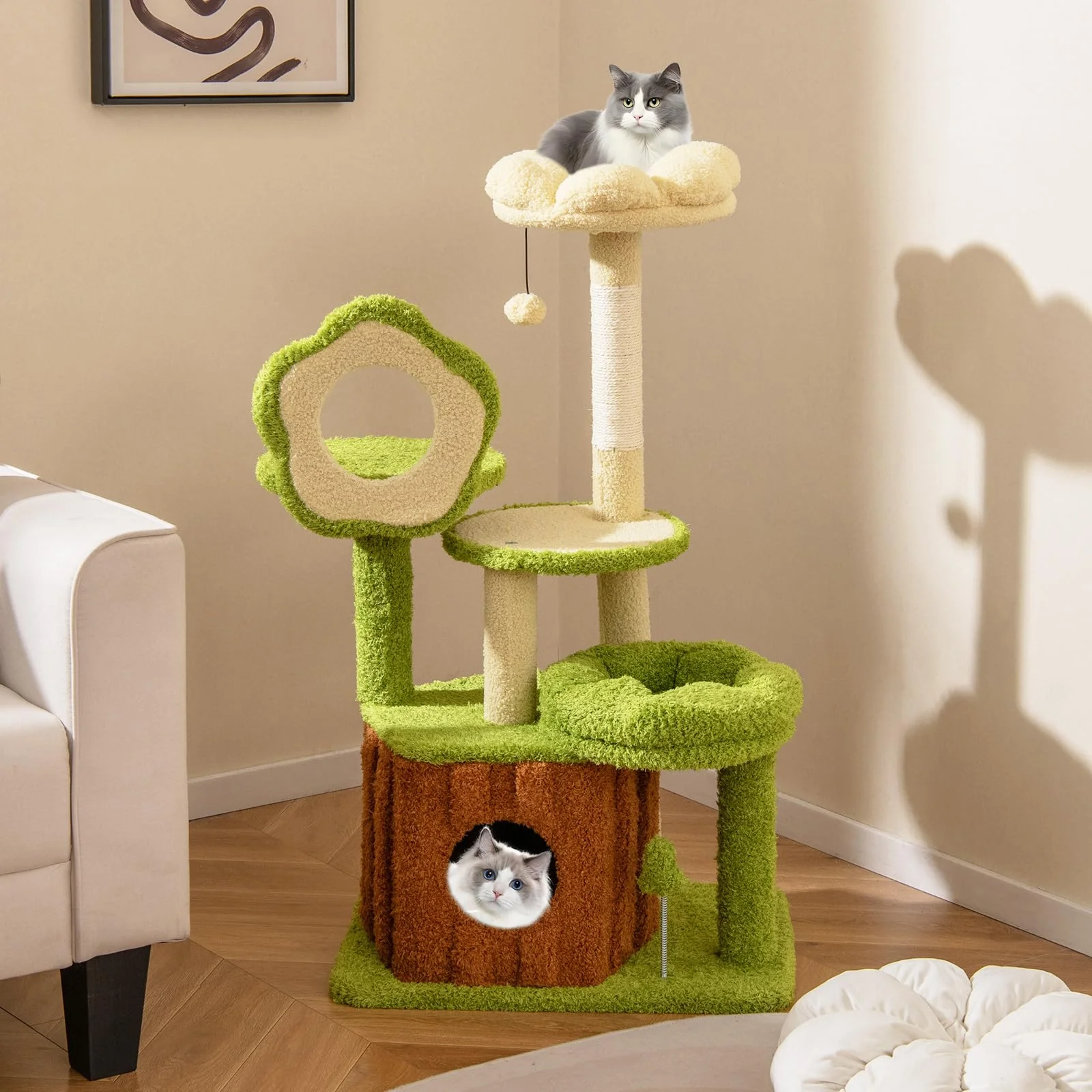 Tangkula 40 Inch Multi Level Aesthetic Cat Tower with Sisal Scratching Posts