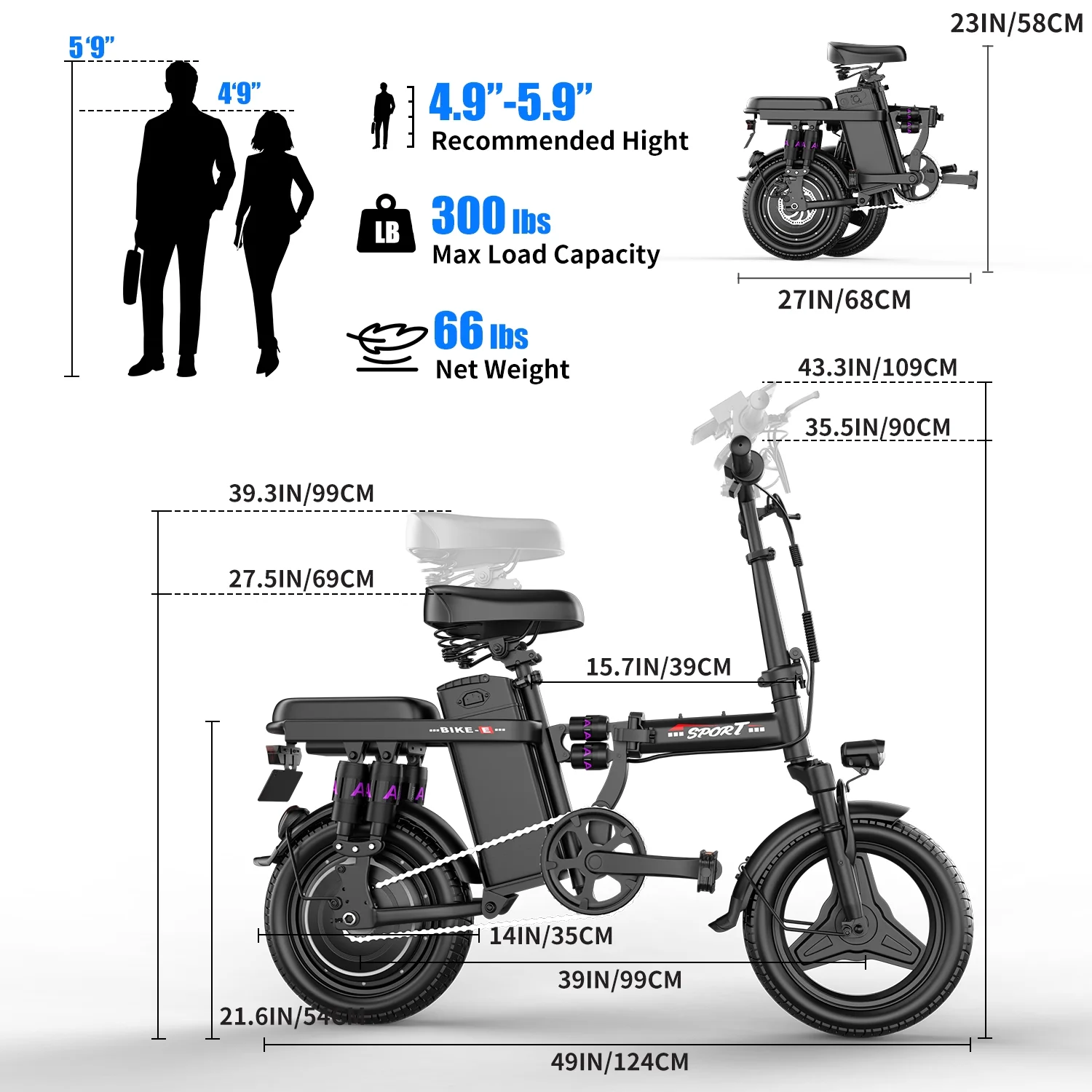 1200W Foldable Electric Bike for Adults, 48V 15Ah Removable Battery, 14" Ebike, UL 2849(Gray) - Image 2