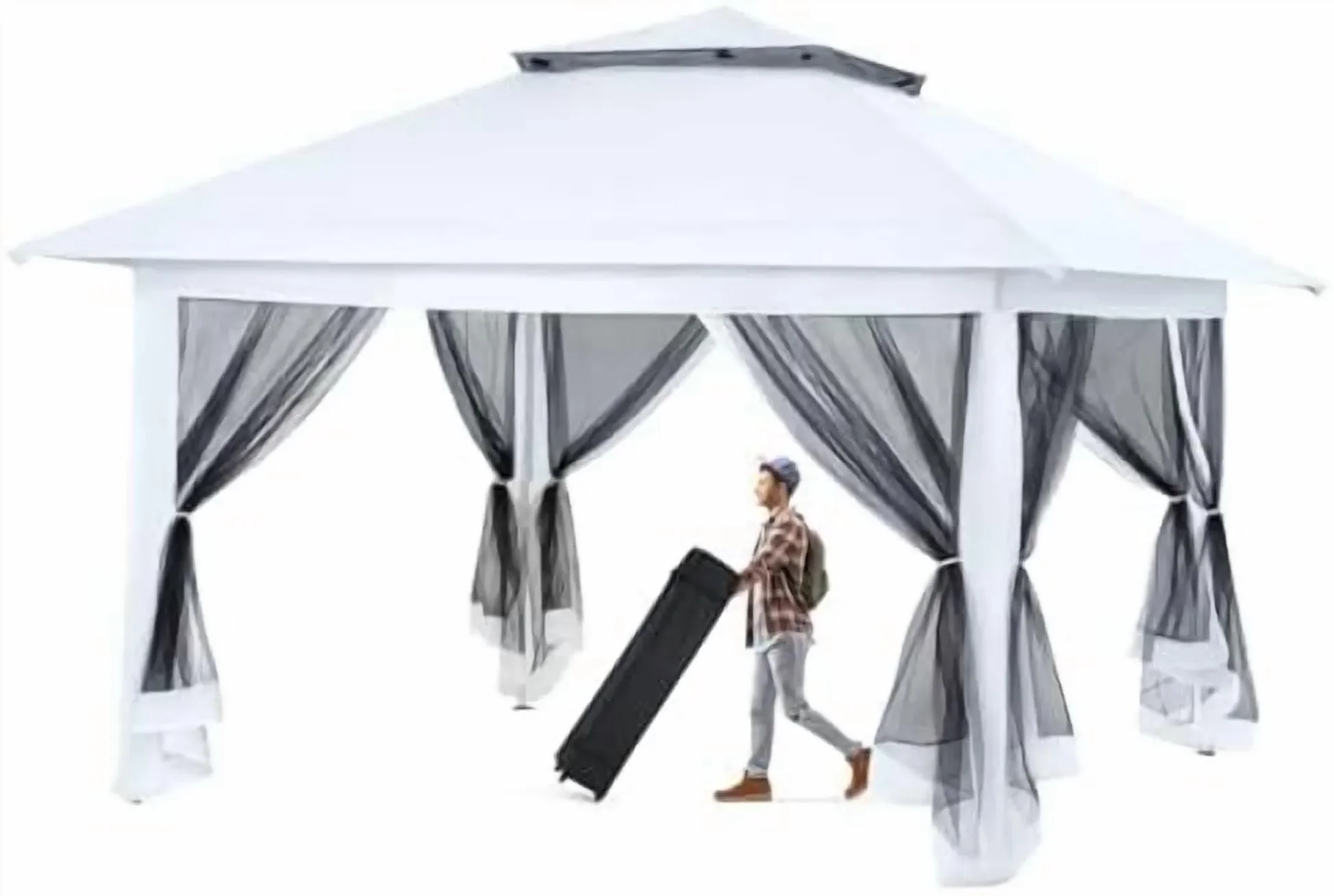 Pop Up Tent Canopy, Waterproof Canopy with Net and UV Resistant, Sidewalls Instant Shelter Canopy Tent with Carrying Roller Bag for Garden, Grill and Backyard (White)