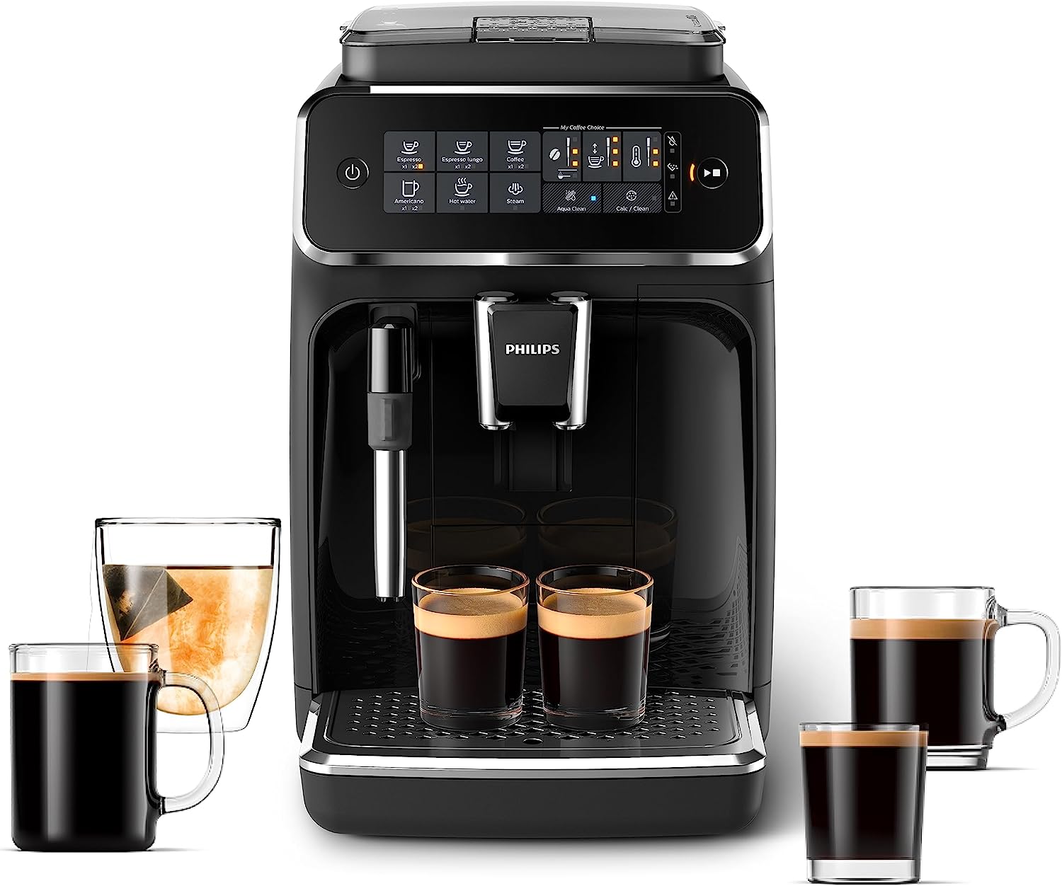 Machine à expresso entièrement automatique PHILIPS série 3200 - Mousseur à lait classique, 4 variétés de café, écran tactile intuitif, noir, (EP3221/44)