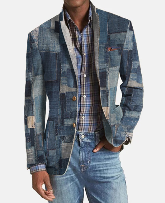 Blazer OK Fashion patchwork à revers cranté et poches simples