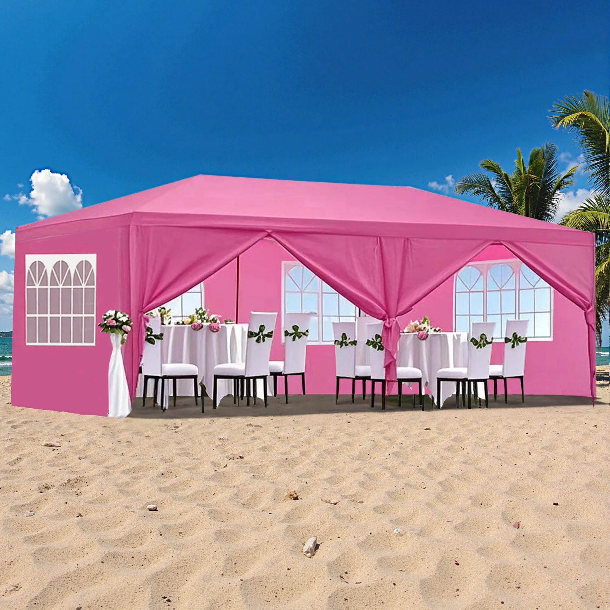 10'x20' Canopy Tent Wedding Party Outdoor Gazebo with 6 Removable Sidewalls for Weddings and Events,Pink(Pink) - Image 2
