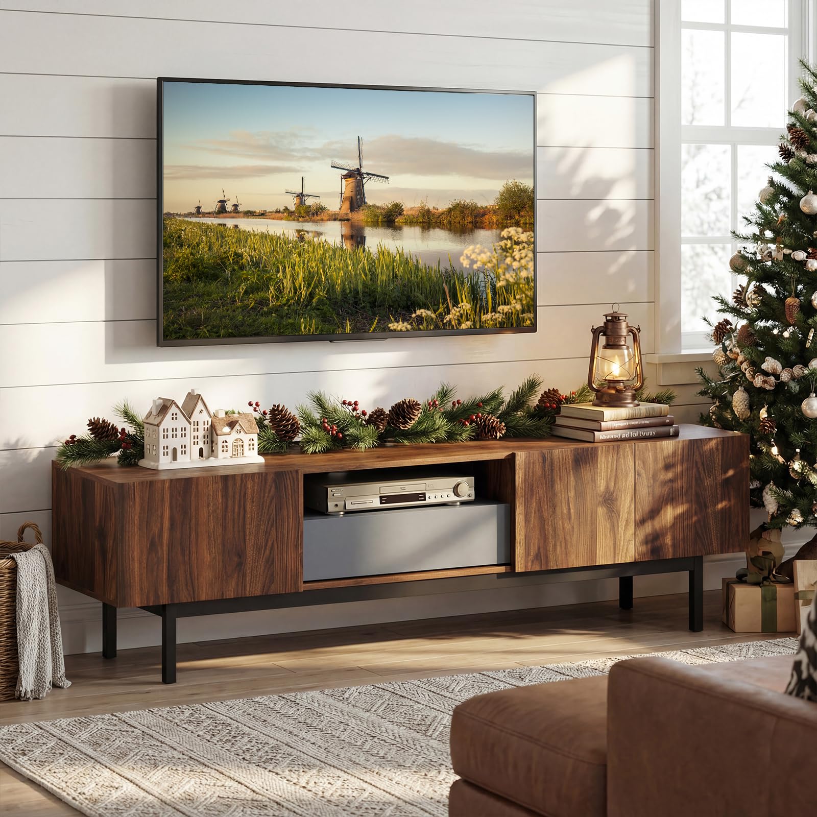 Tangkula Mid Century Modern Large TV Stand for TVs up to 80”