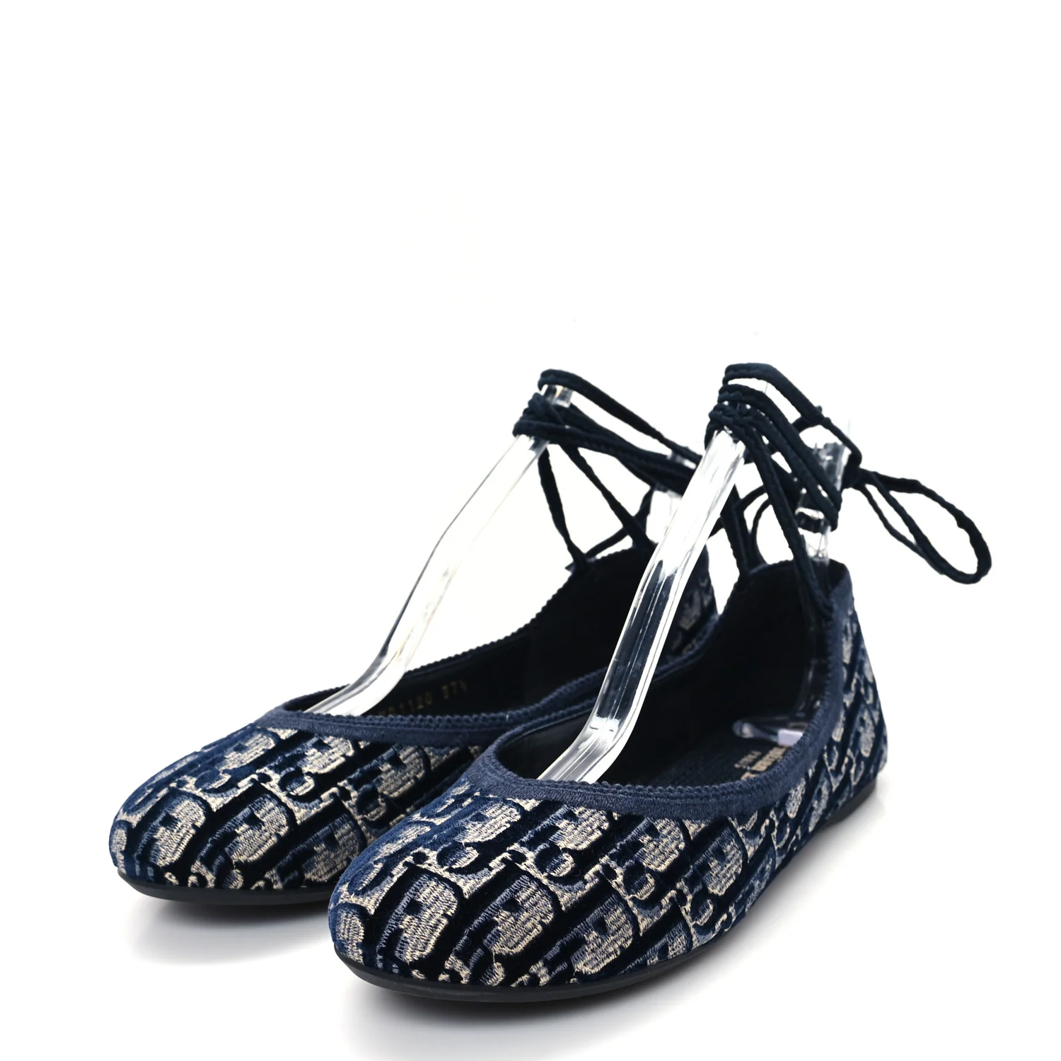 Velvet Oblique Poeme Laced Ballerina Flats 37.5 Deep Blue
