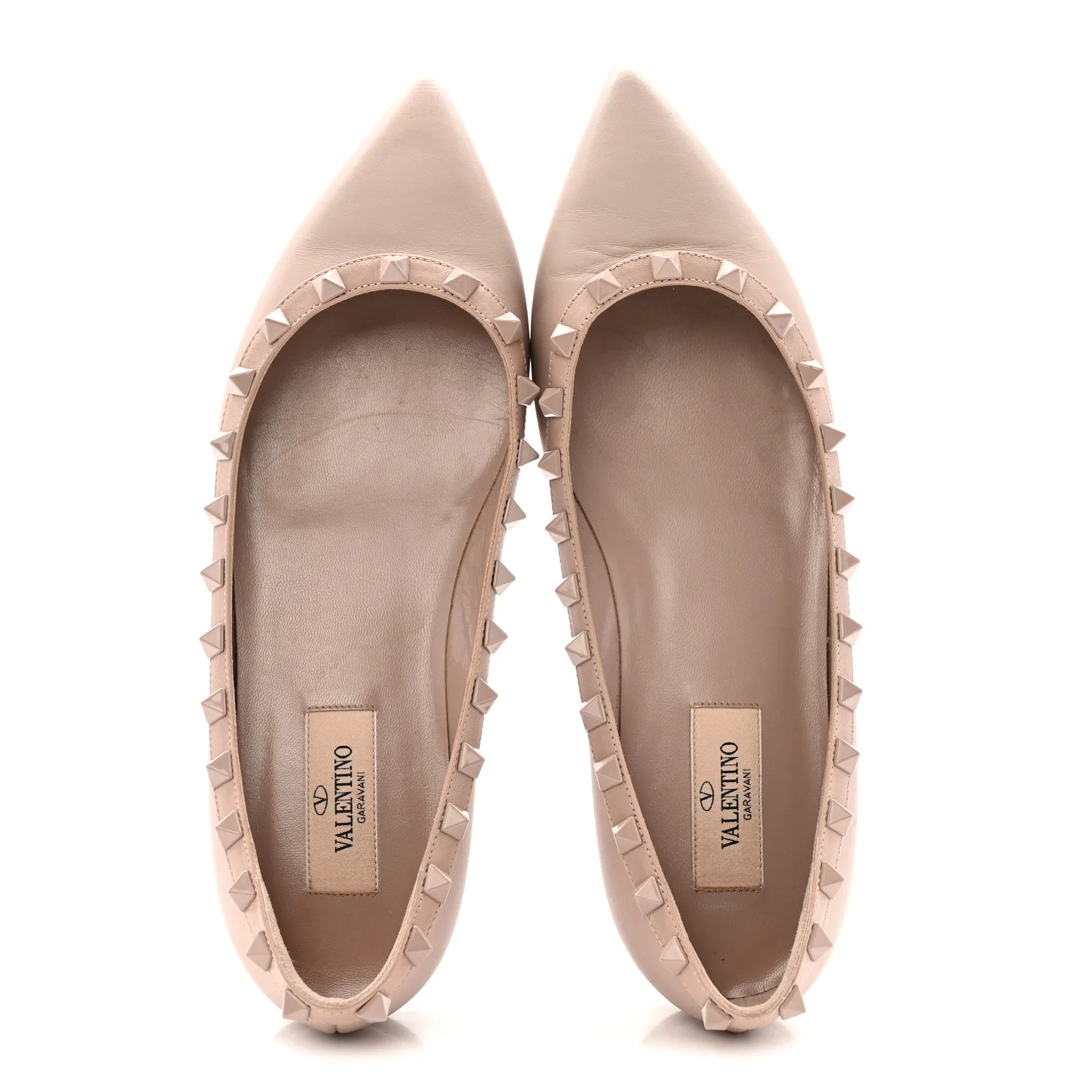 Calfskin Lacquered Monochrome Rockstud Ballerina Flats 38 Poudre