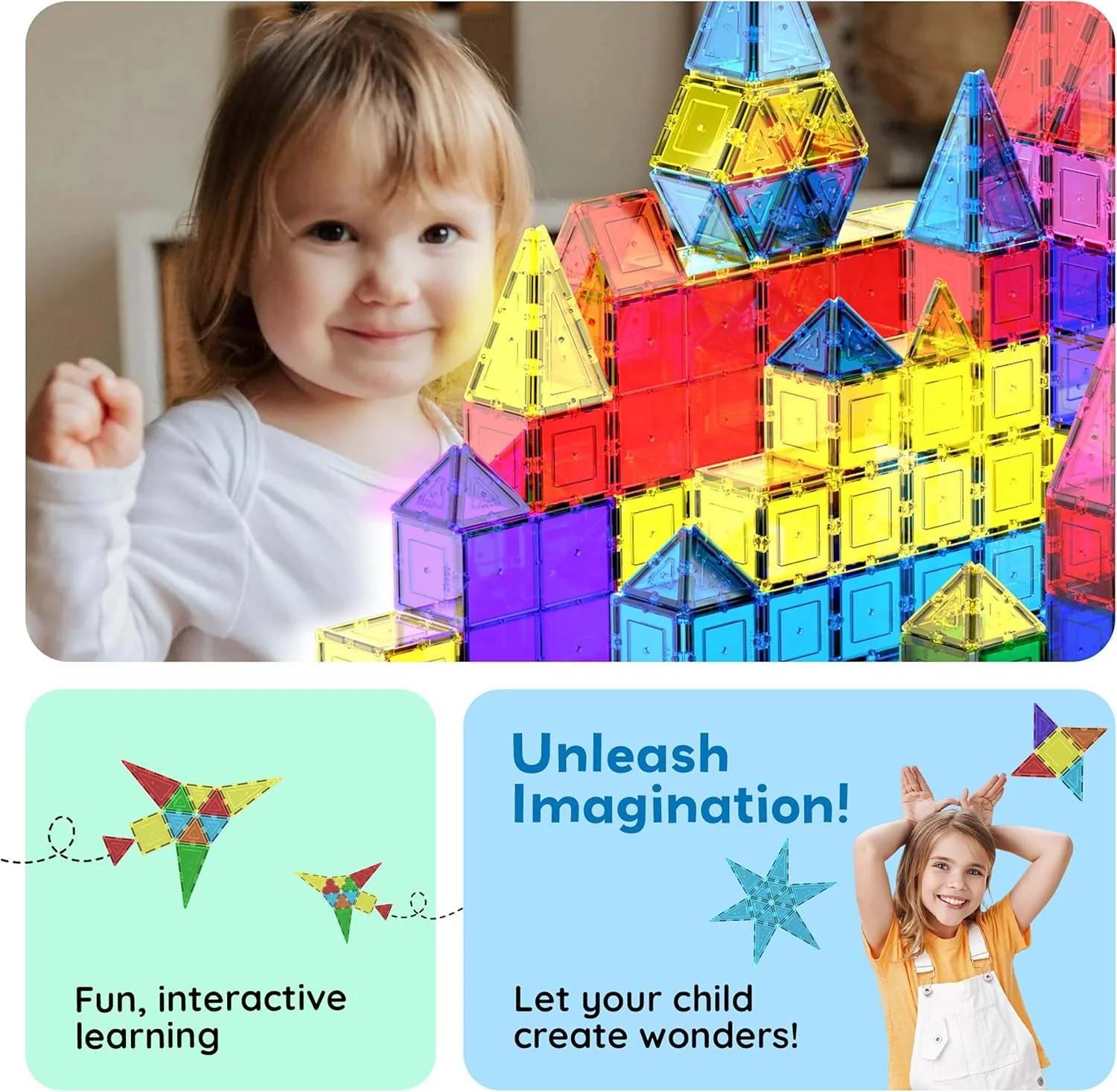 Magnetic Building Blocks Toy Set – 100-Piece 3D Magnetic Construction Tiles