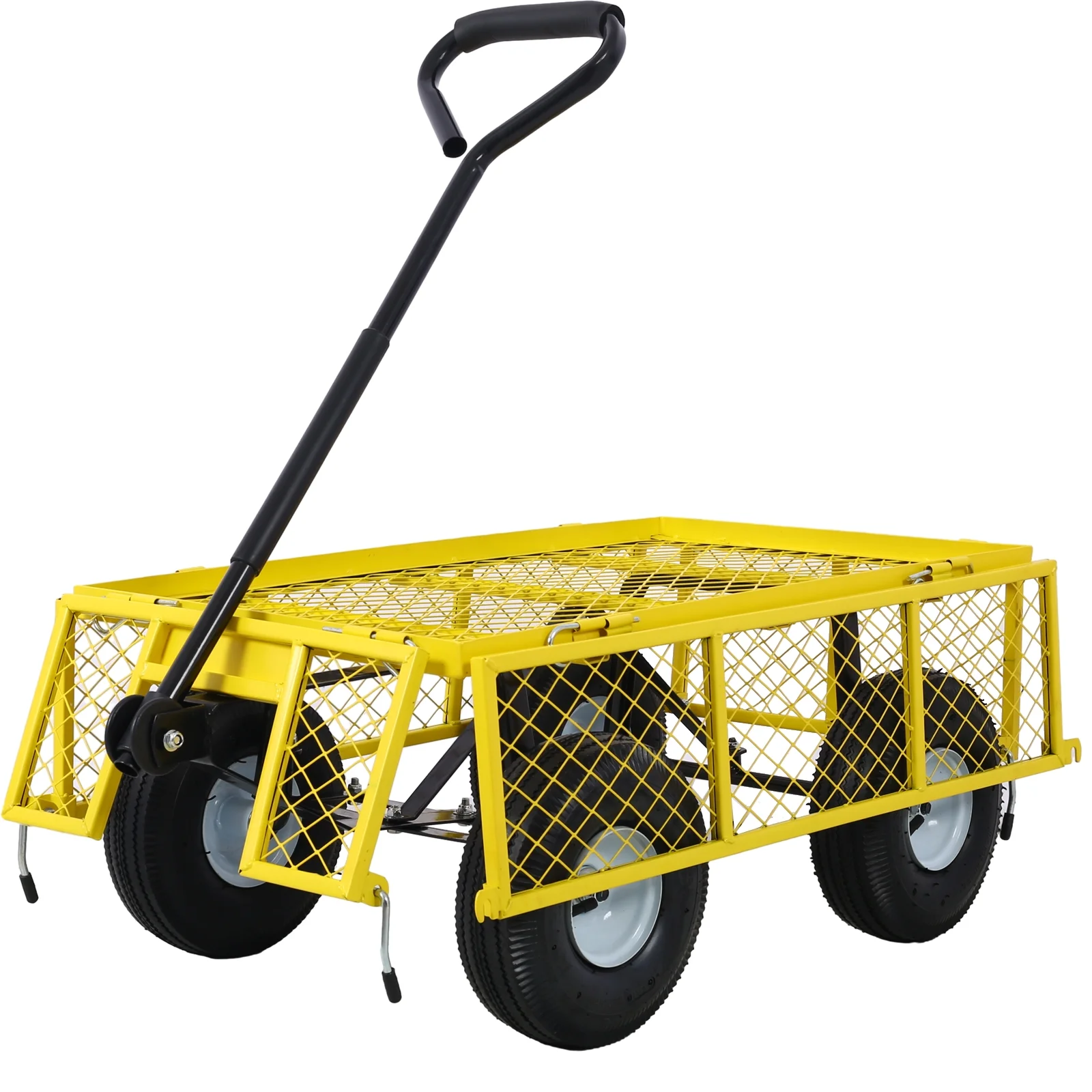 Steel Garden Cart, Heavy-Duty Steel Mesh Utility Garden Wagon with Removable Sides and 9.5" Pneumatic Tires for Outdoor Lawns Yards Farms and Ranches, 550 lb Capacity, Yellow(Yellow) - Image 8