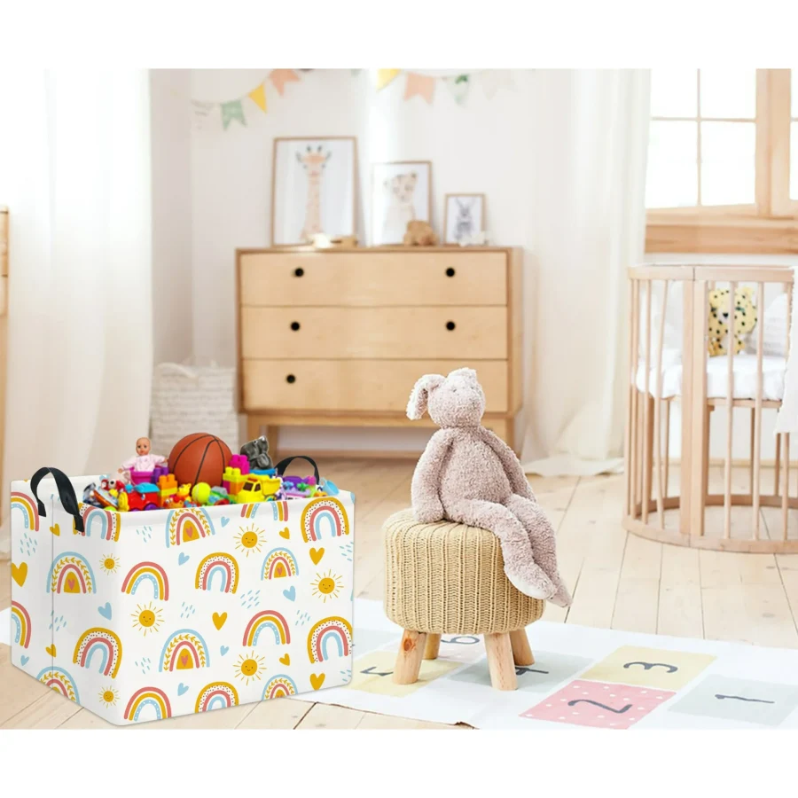 Rectangular Kids Storage Basket, Rainbow Pattern