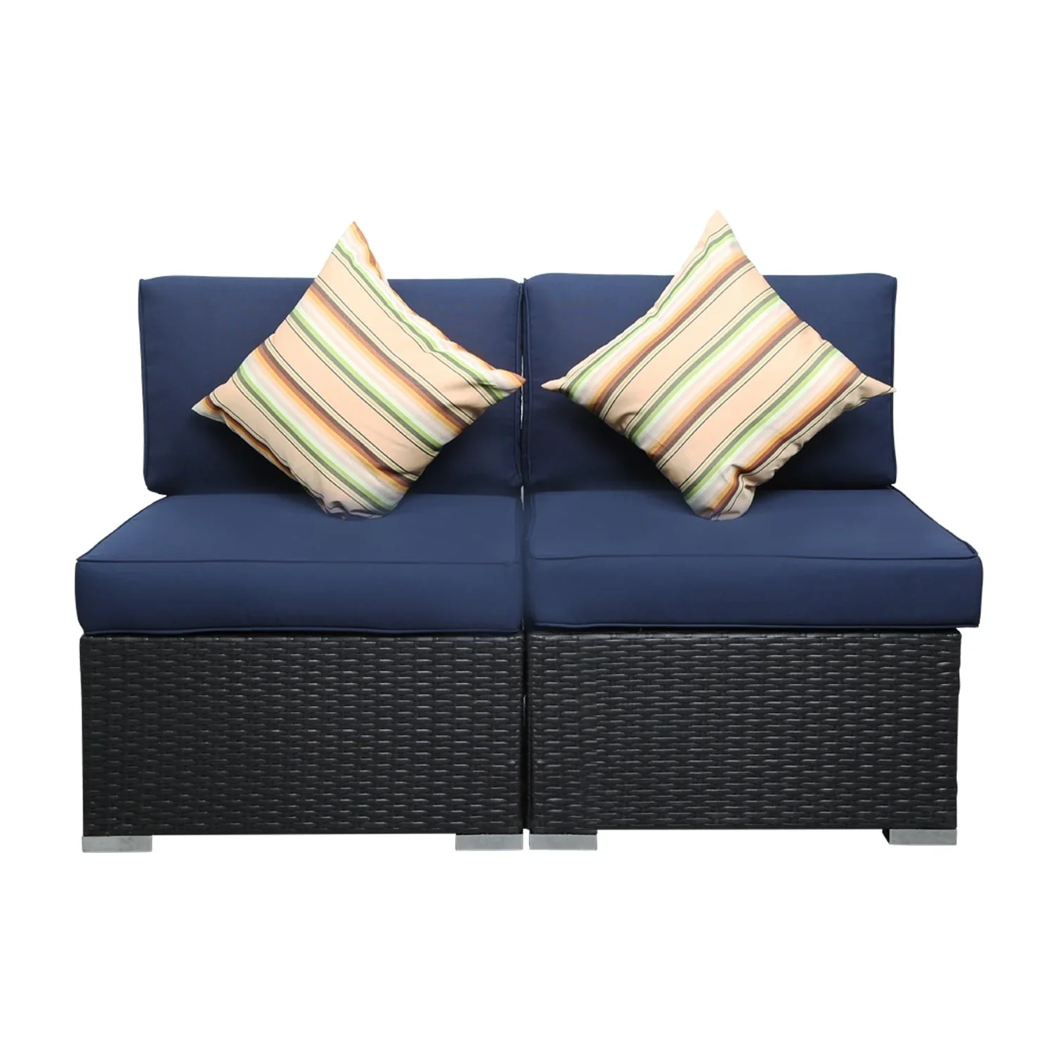 2 Piece Blue Outdoor Wicker Furniture Sets, Patio Sofa Conversation Sets Sectional Patio Furniture with Coffee Table, for Garden Lawn Backyard Poolside by LAZYLAND (Blue)
