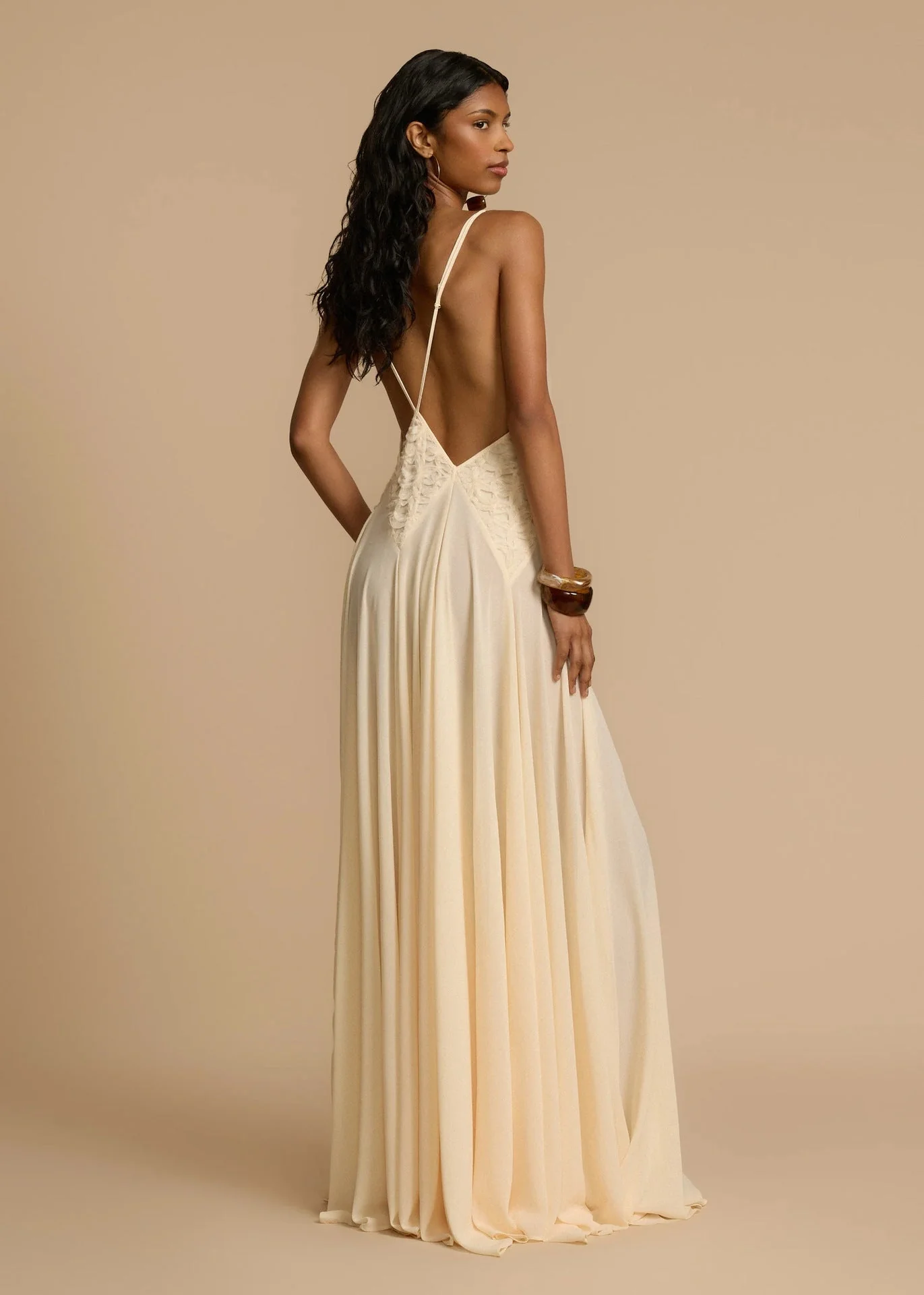 Robe Maxi Blanche à Col V Profond en Dentelle, Fluide, à Bretelles, Robe de Vacances