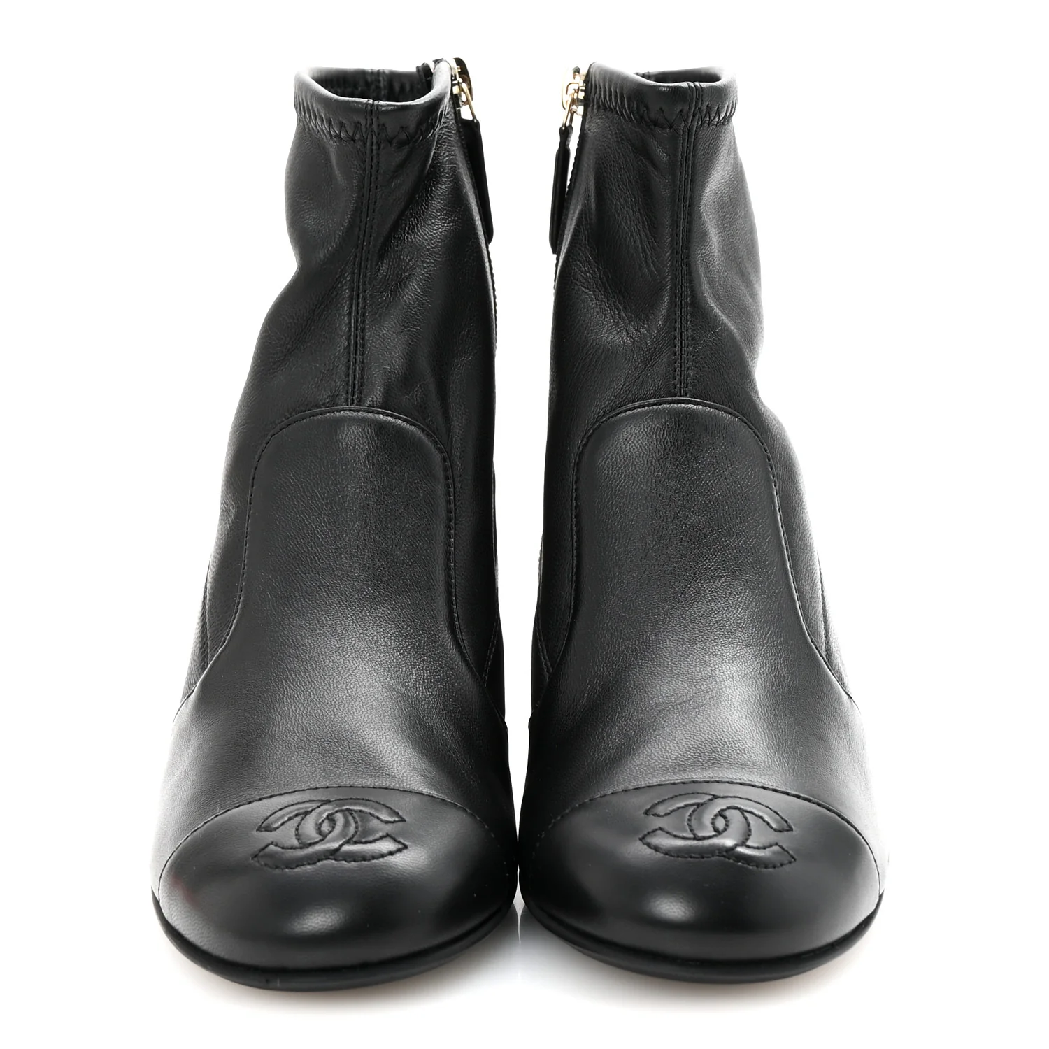 Stretch Lambskin Cap Toe CC Short Boots 35 Black