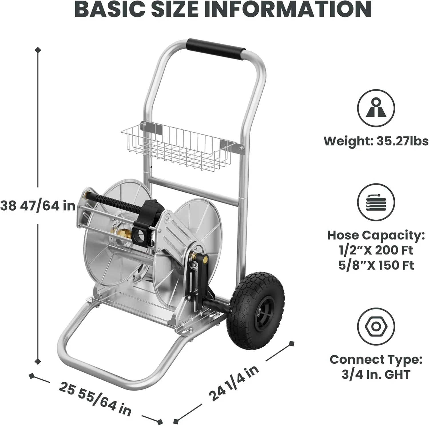 Giraffe Tools Heavy Duty Water Hose Reel Cart, Garden Hose Reel Cart with Wheels