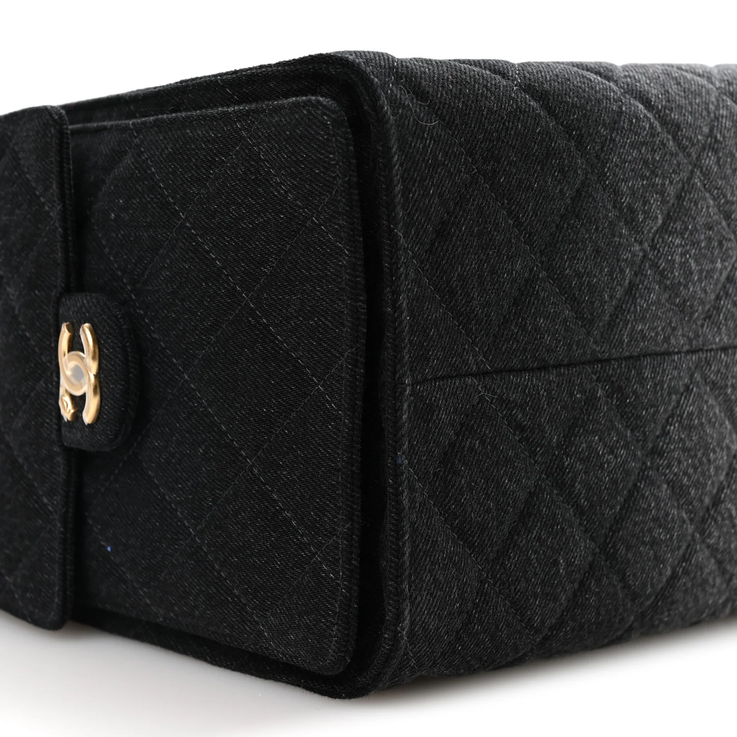 Washed Denim Quilted Medium Chanel 25 Handbag Black