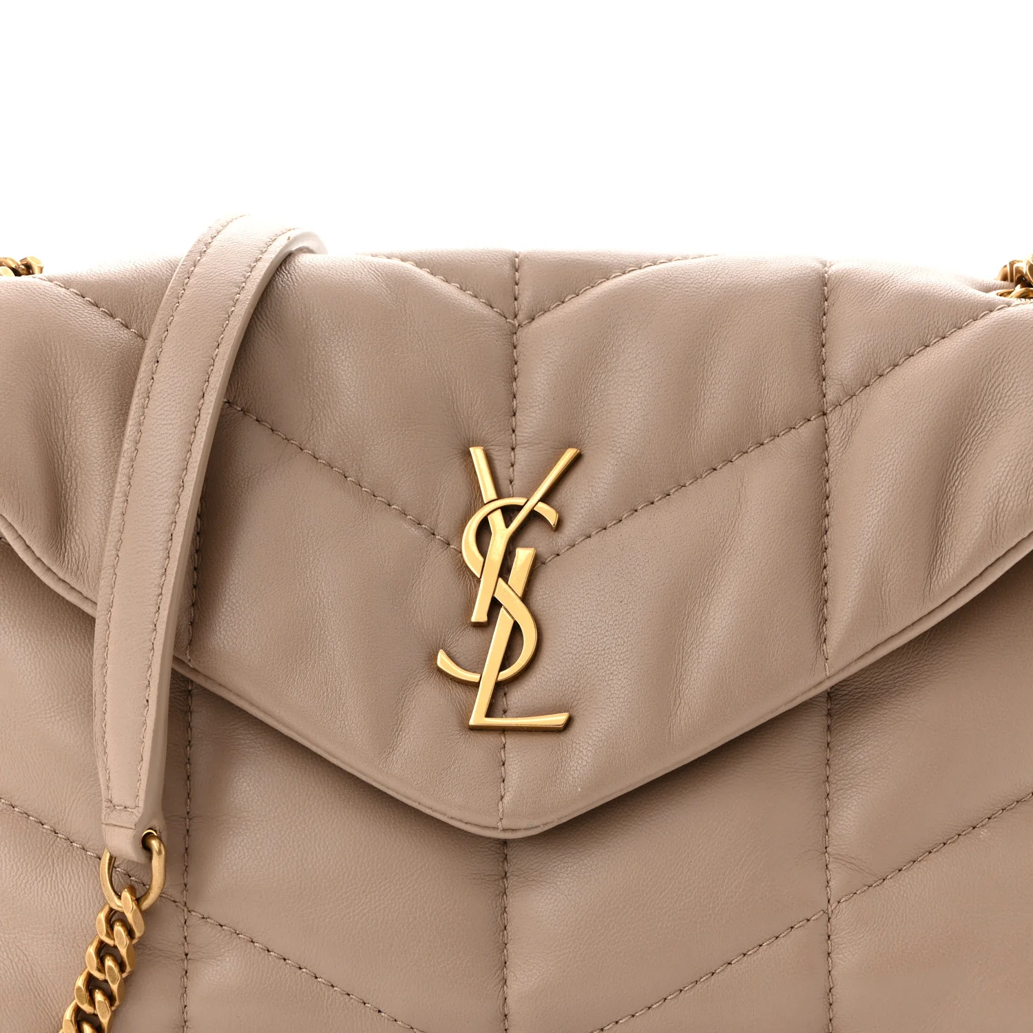 Lambskin Quilted Toy Loulou Puffer Monogram Chain Satchel Dark Beige