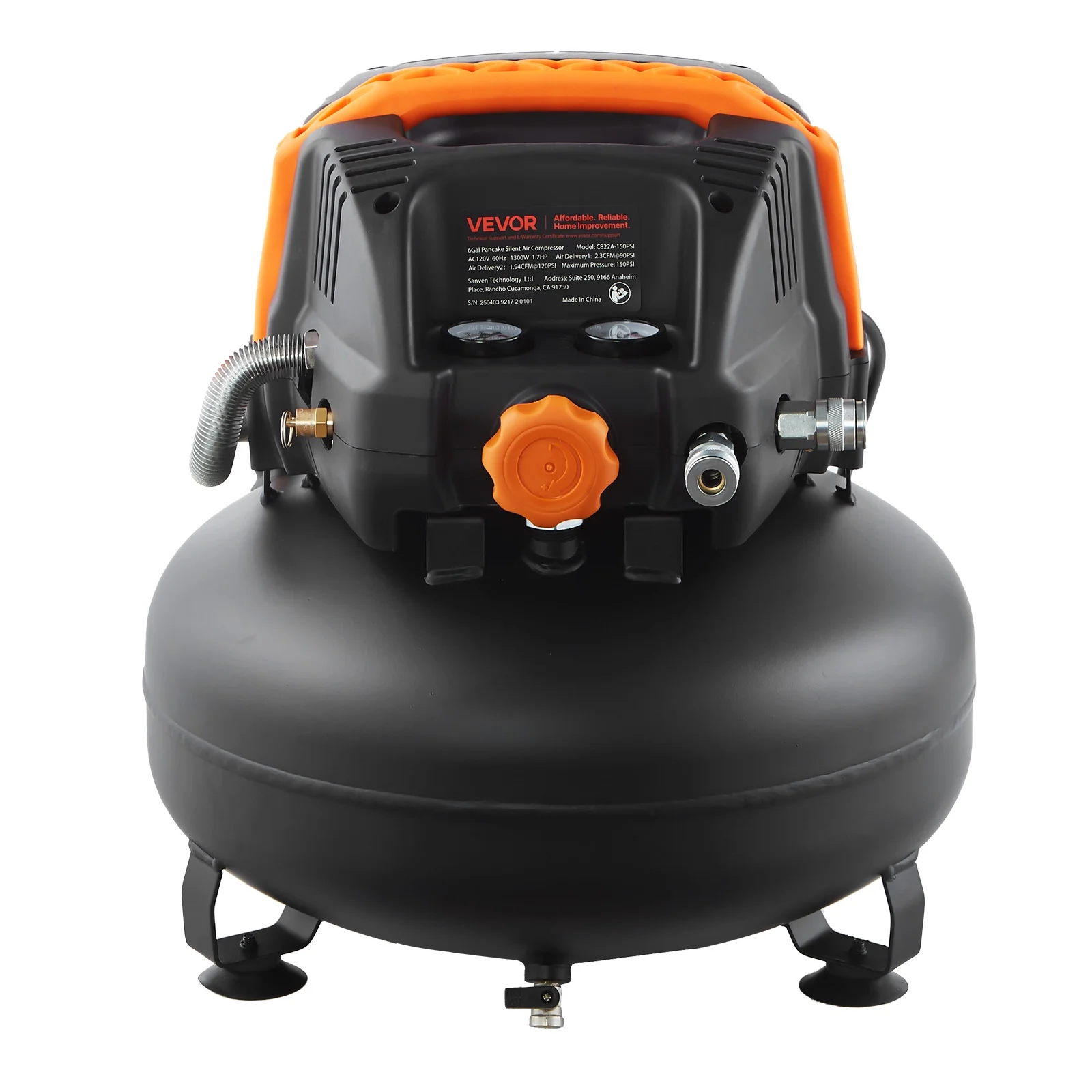6 Gallon Air Compressor,1.7HP 2.3CFM@90PSI Portable Pancake Air Compressor 150PSI Max Pressure, 12-Piece Accessory Kit with 25FT Air Hose for Tire Inflation, Spray Painting, Woodwork Nailing - Image 9